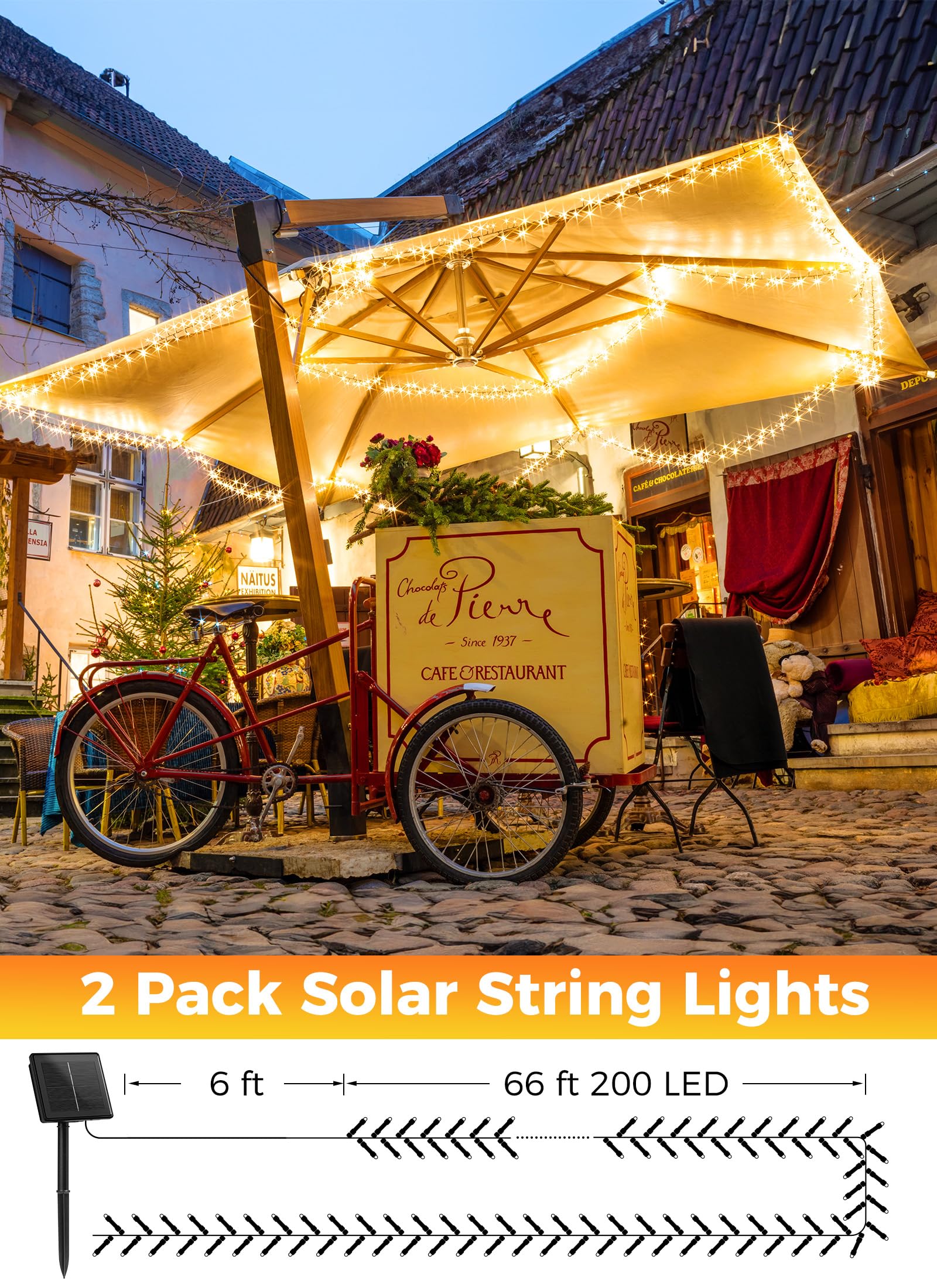 Solar String Lights Outdoor, 2 Pack Total 144Ft 400 Led Solar Powered String Lights With 8 Lighting Modes, Waterproof Solar Patio Lights, Solar String Lights For Outside Tree Balcony, Warm White
