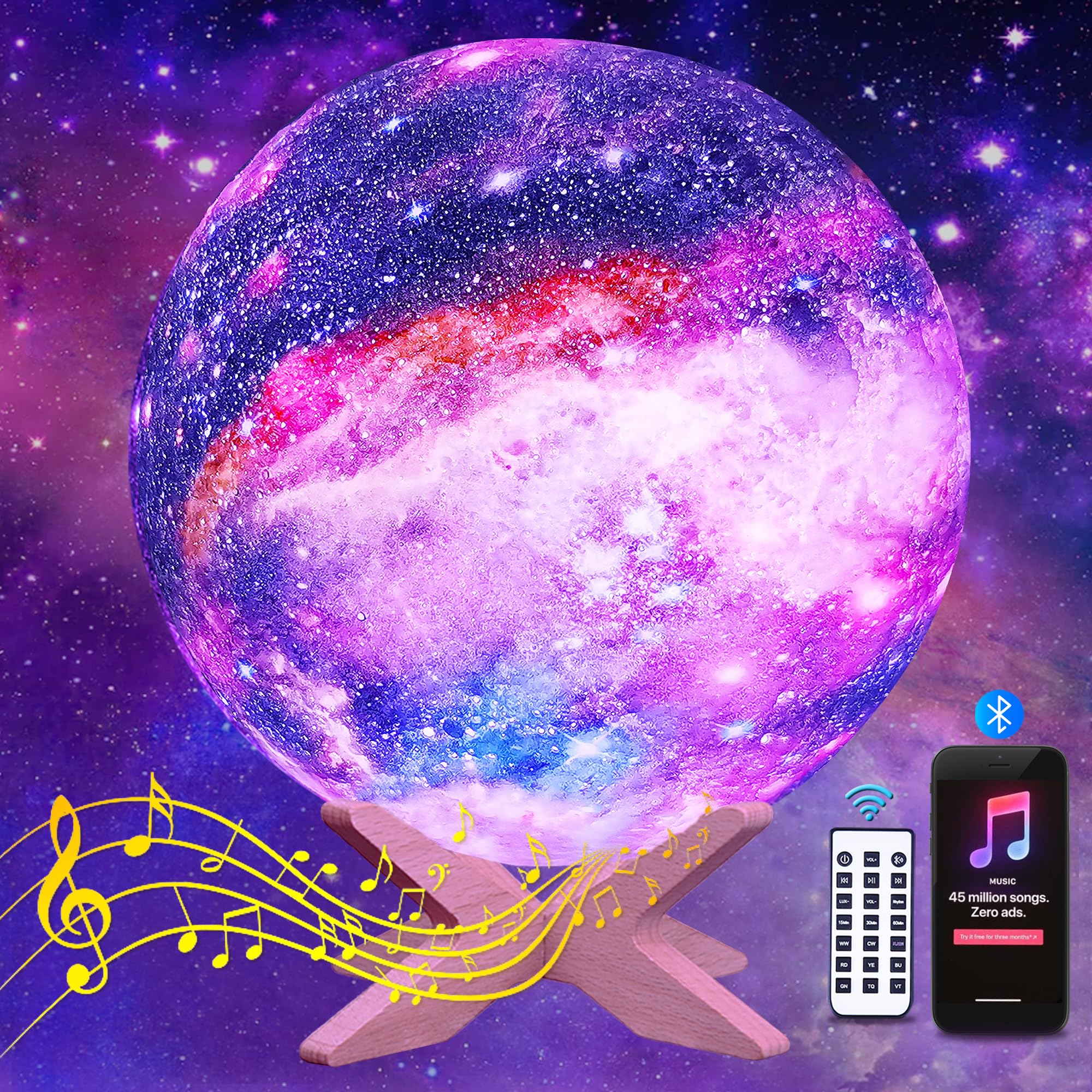 HYODREAM Moon Lamp Bluetooth Sound Machine, 5.9in Multicolor 3D Night Light for Kids Room Décor, Gifts for Boys/Girls/Friends