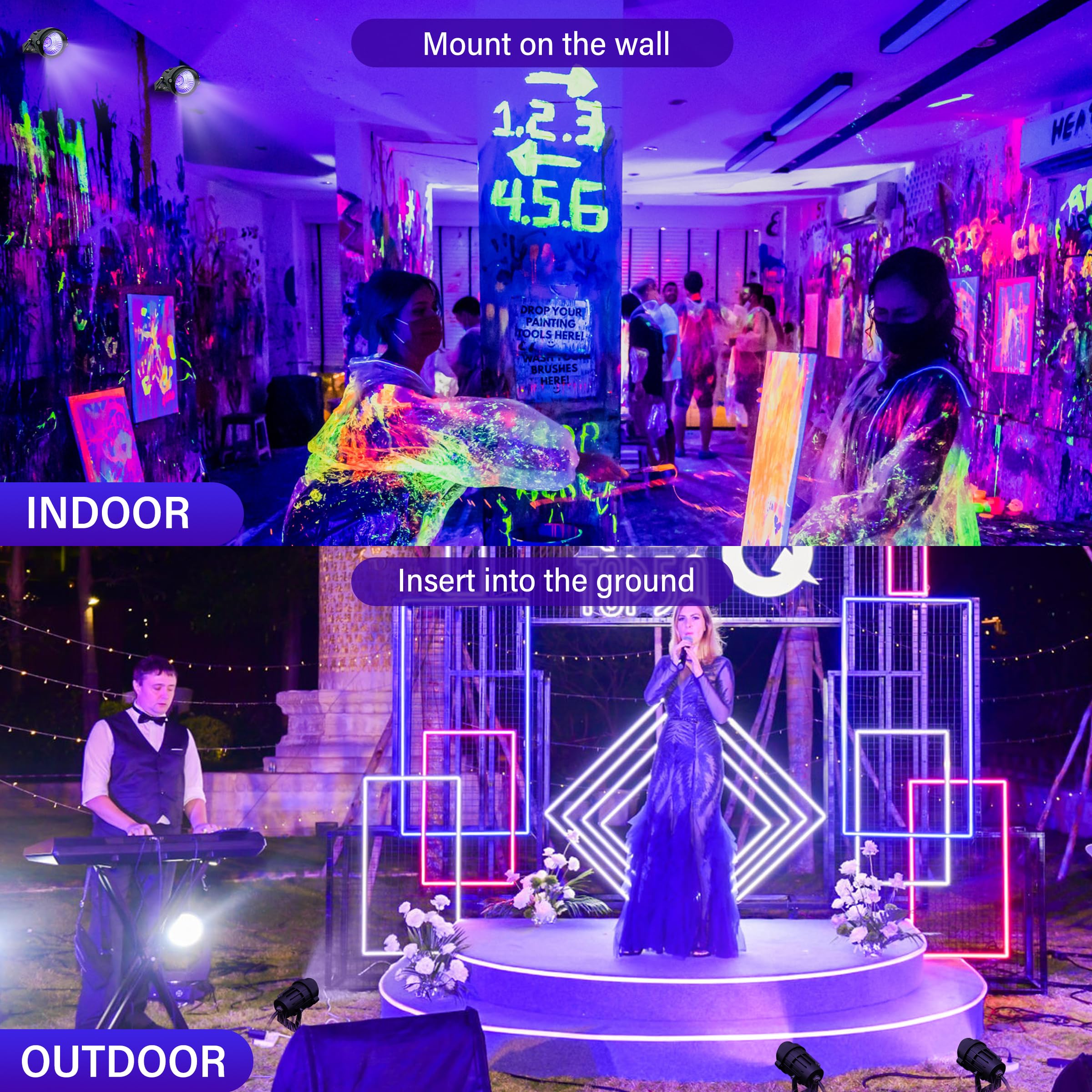 Qeeanmo Halloween Outdoor Blacklight Spotlight,12W Outdoor Black Lights for Glow Party,Purple LED Landscape Lighting for Yard Ga