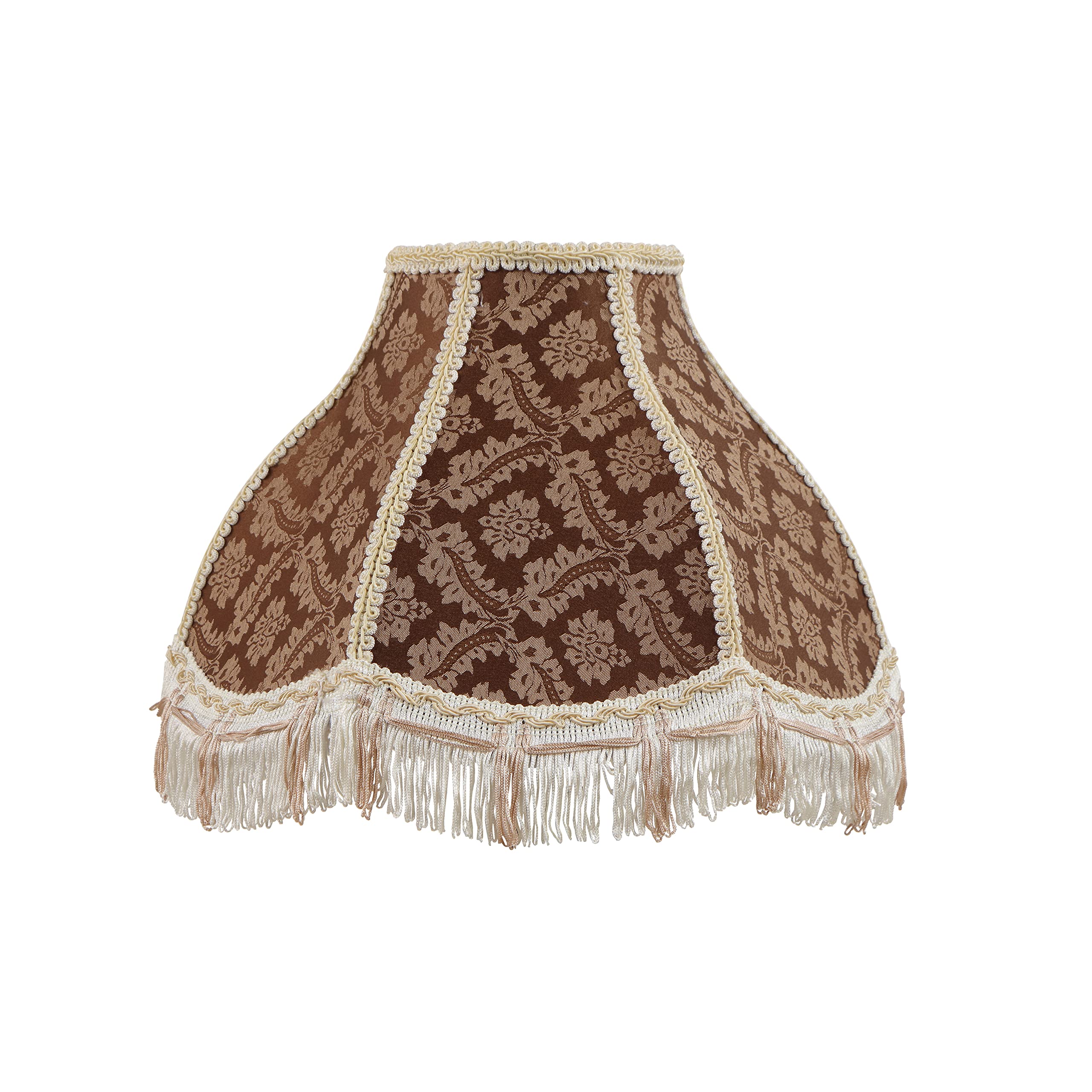 Aspen Creative 30333, Handsewn Scallop Dome Traditional Spider Fringe Lamp Shade/Brown Jacquard Textured Fabric, 5&quot; Top x 13&quot; Bottom x 9-1/2&quot; Slant