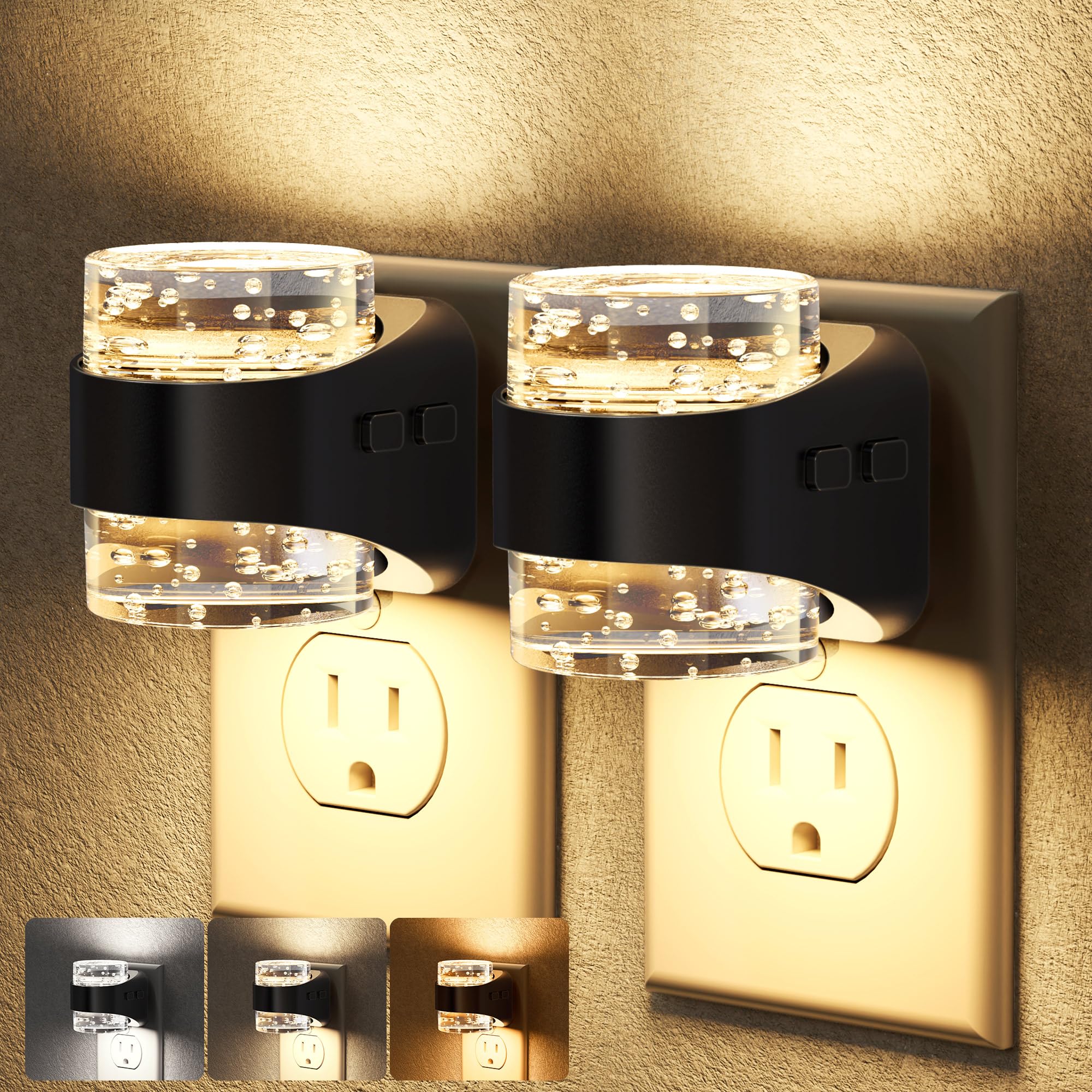 Briignite LED Night Light Plug into Wall[2 Pack] Dimmable Night Light with Bubble Design 3000K/4000K/5000K & 3 Brightness Levels for Baby Nursery  Hallway  Bathroom  Kids Room  3CCT