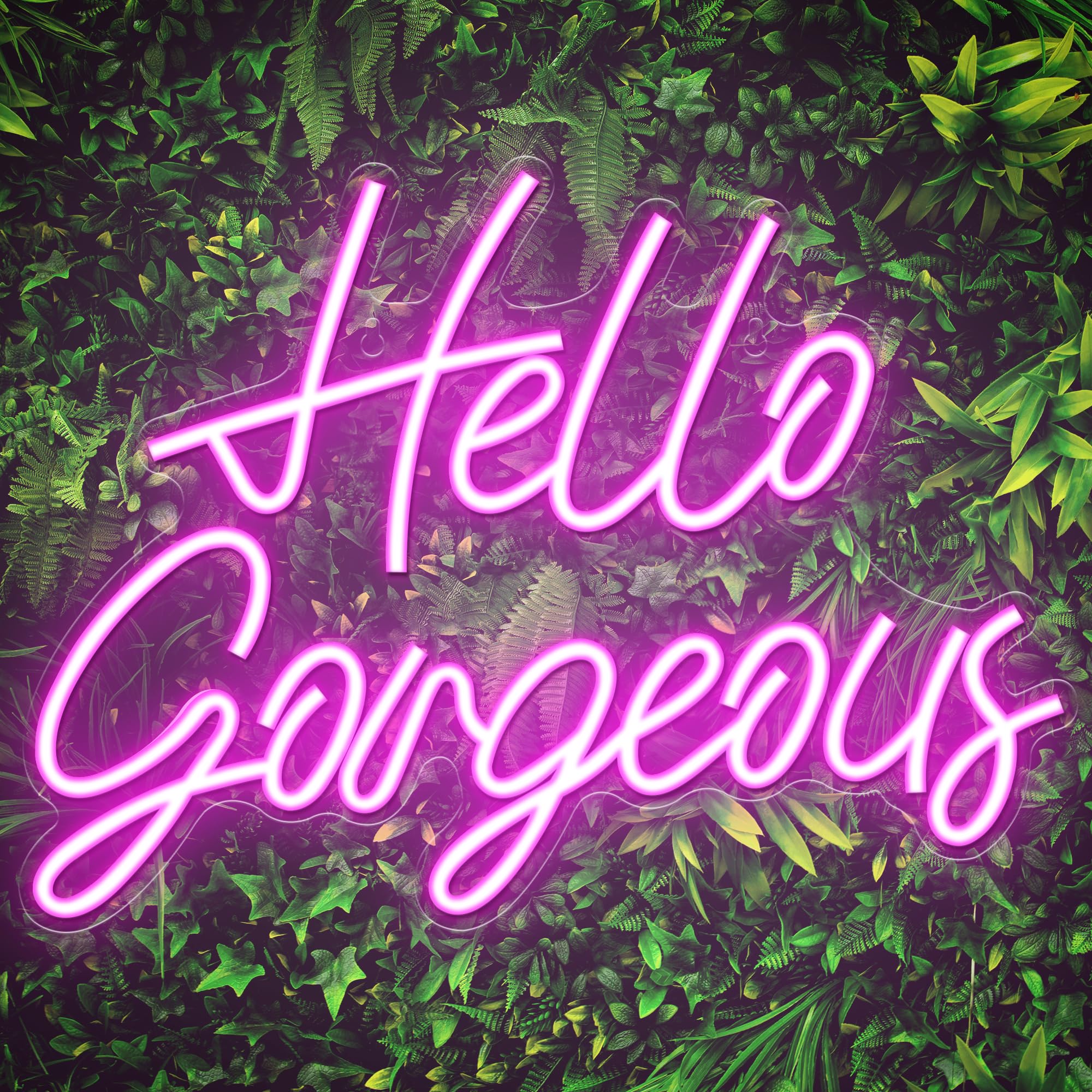 Kavaas Neon Sign - Hello Gorgeous Light for Wall Decor, Dimmable, 16.4inx12in, Pink, Model KNS-HGP