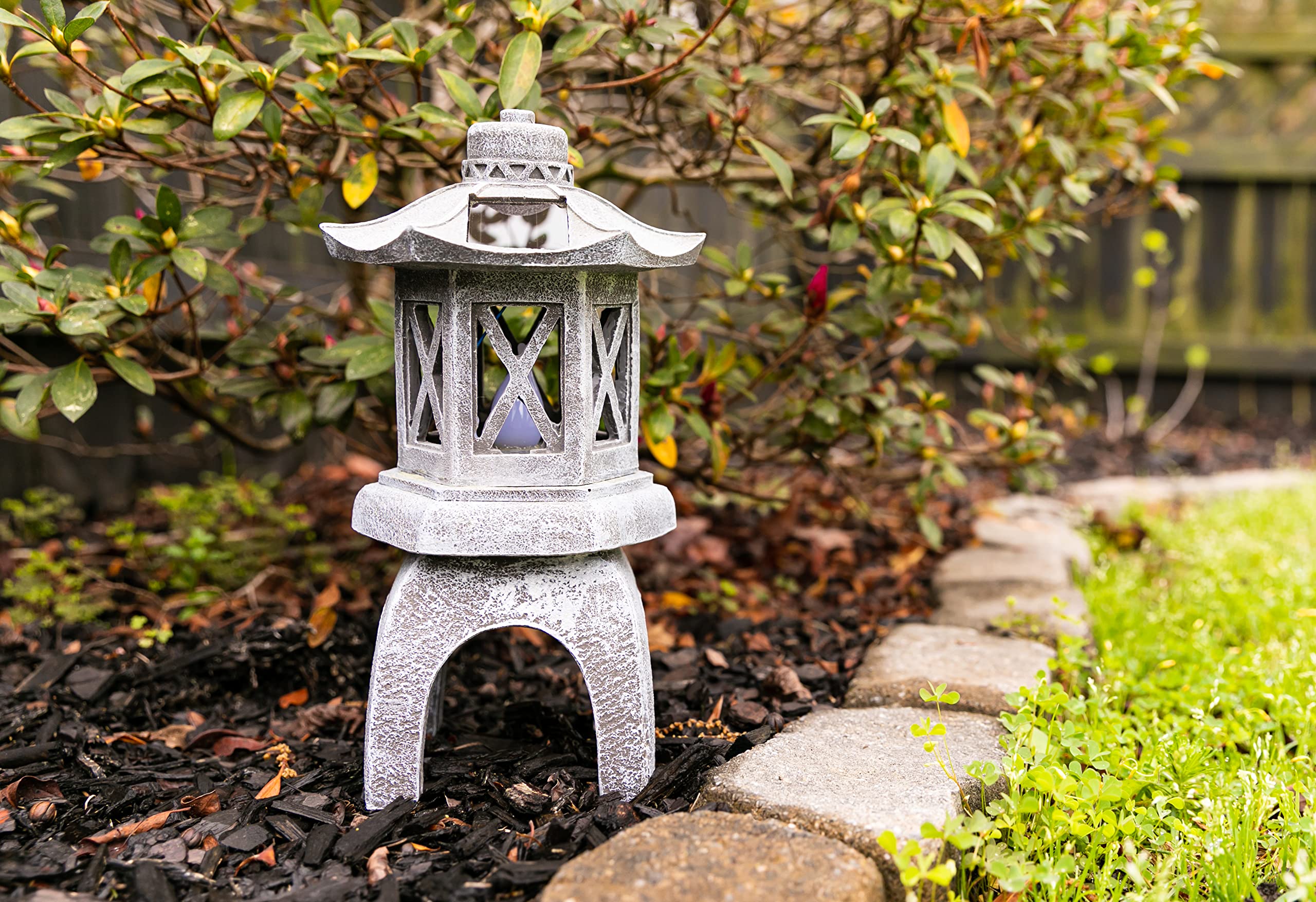 VP Home Solar-Powered Pagoda Garden Statue, Flickering LED Light, Durable Resin, 12inx7inx6in, Zen Garden Pagoda, Model SL857