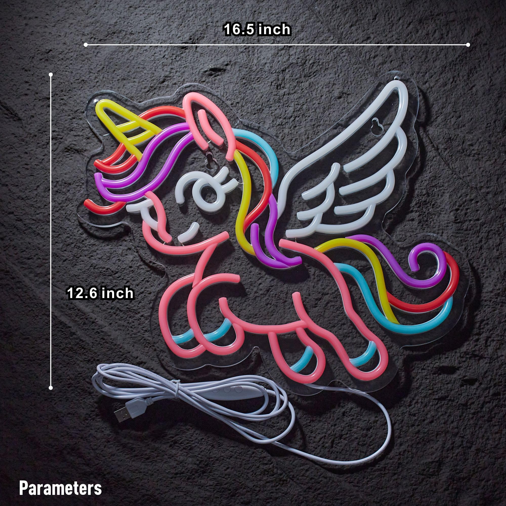 NEONLAND Unicorn Neon Sign - Pink & Purple LED Wall Decor, 16.5x12.6in, Dimmable, USB Powered, Gift for Kids & Girls