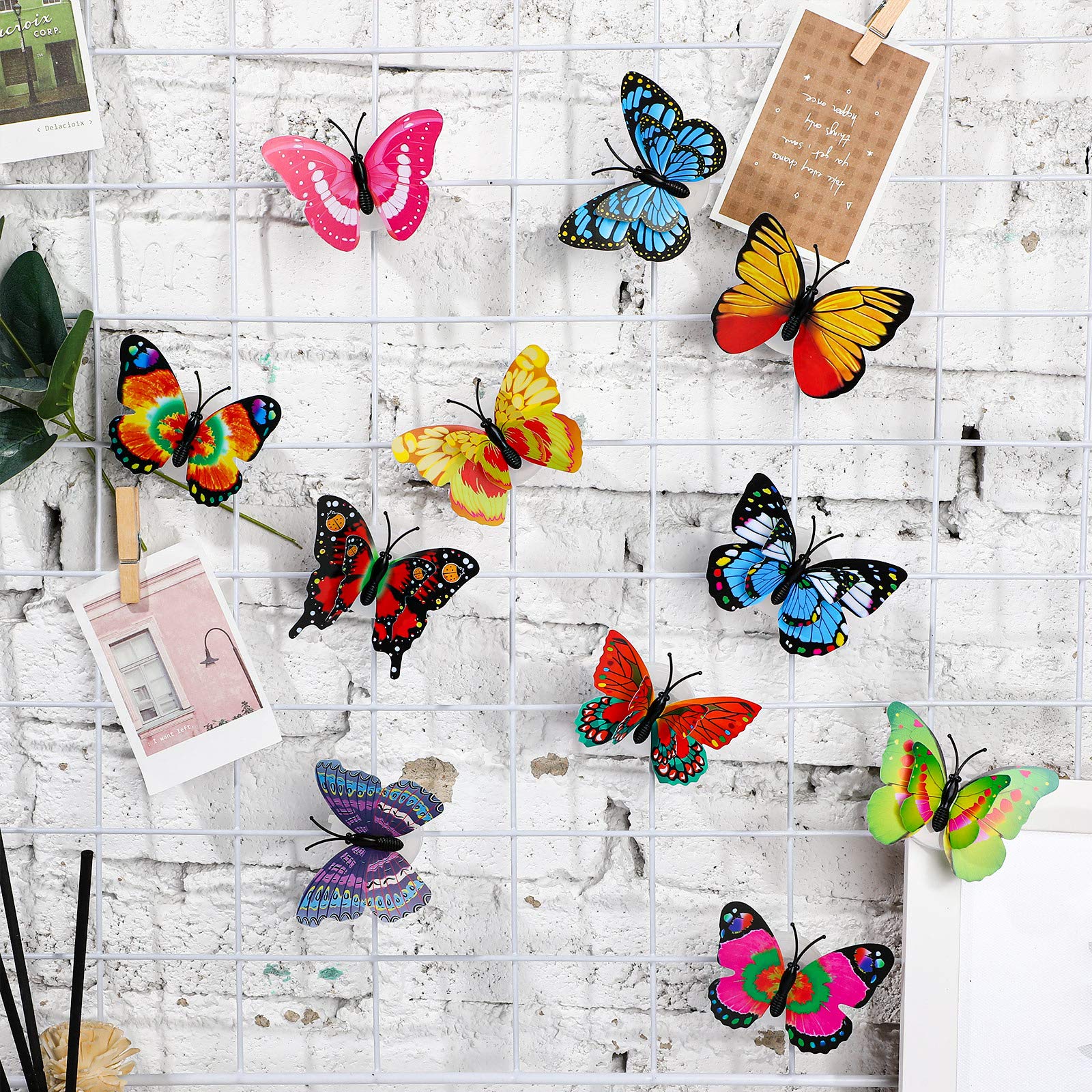 Honoson 24 Pieces 3D Led Butterfly Decoration Night Light Sticker Single And Double Wall Light For Garden Backyard Lawn Party Fe