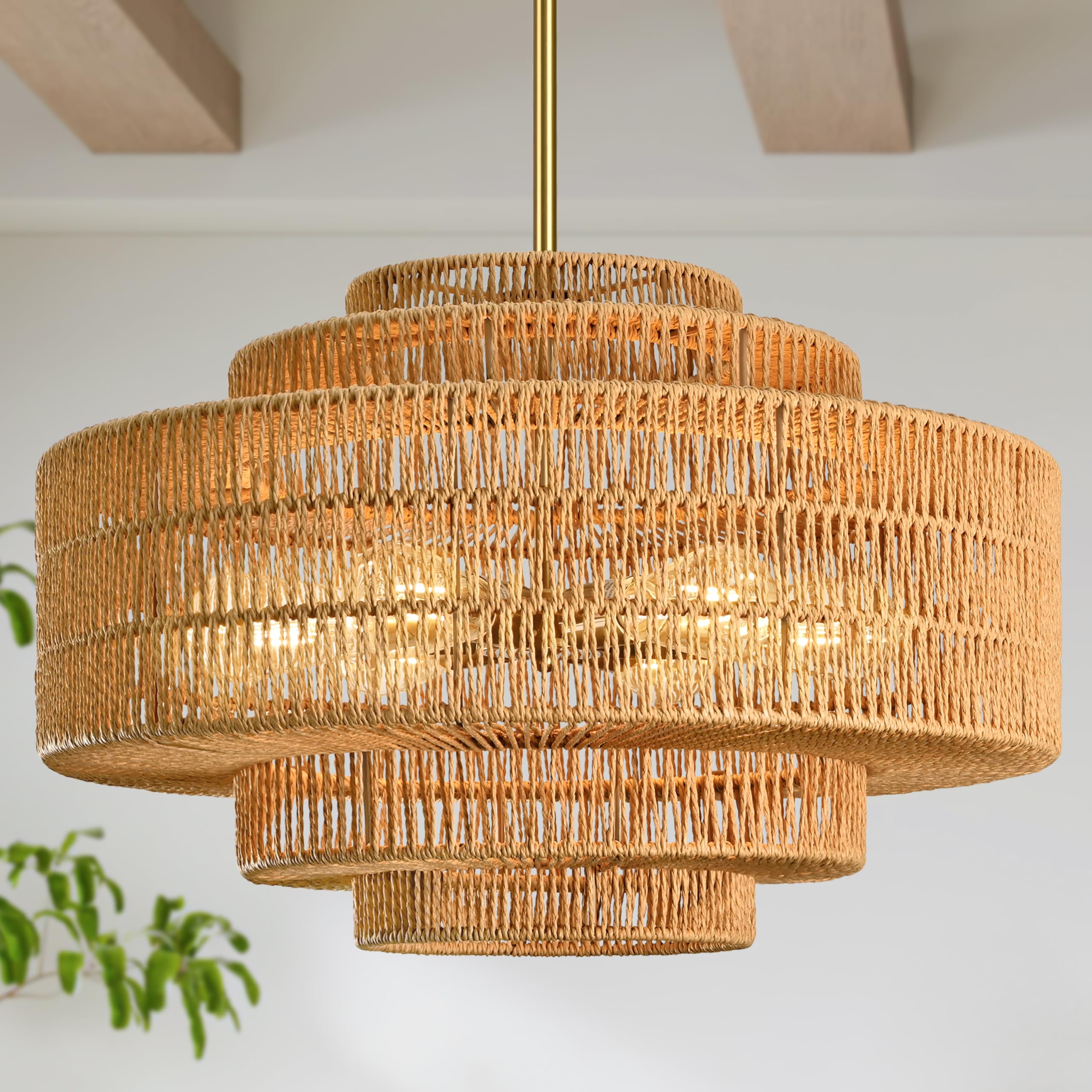 AyshwillDec 24 6-Light Natural Rattan Chandelier Woven Rattan Pendant Light Boho Wicker Pendant Lighting Fixture Farmhouse Chand
