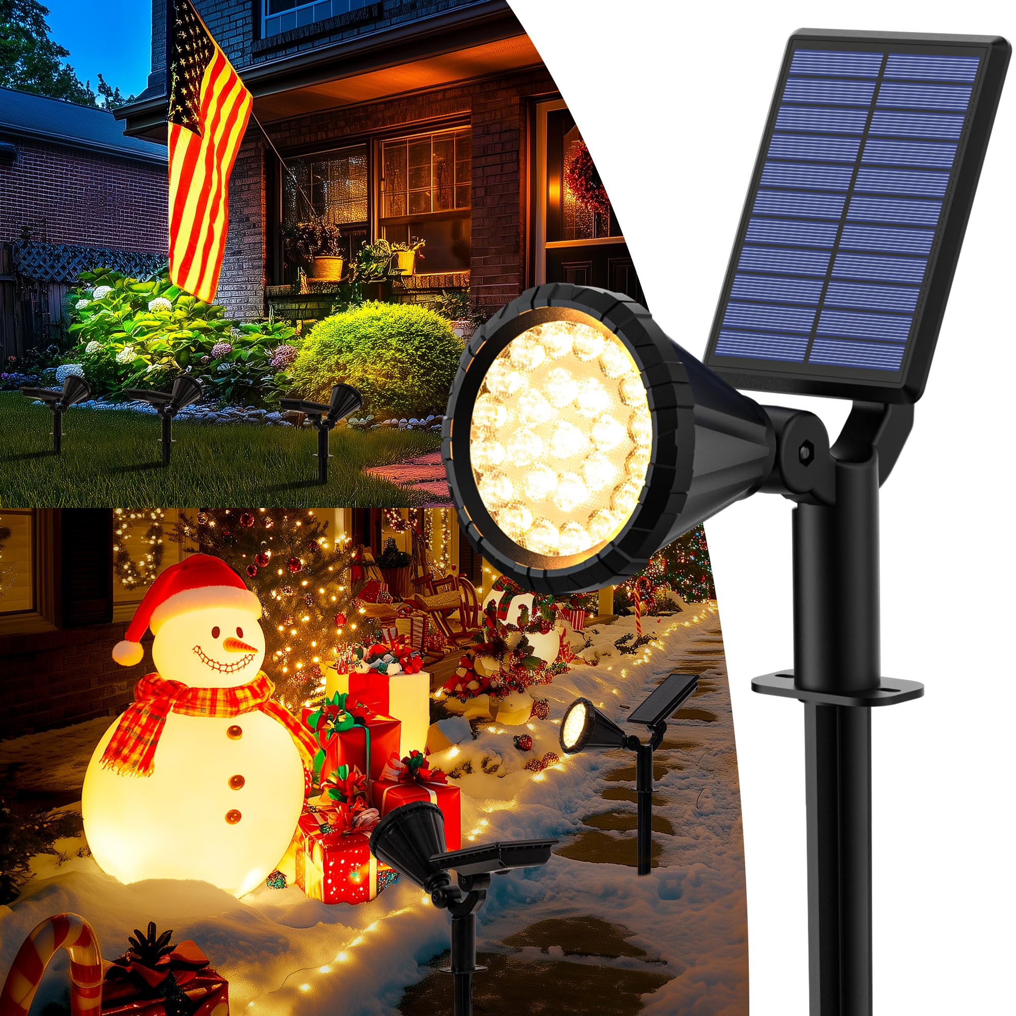 AUDERWIN Solar Spot Lights, 2 Pack Warm White, Waterproof Landscape Lighting, Model 9477 for Yard, Garden, Tree, Christmas Decorations