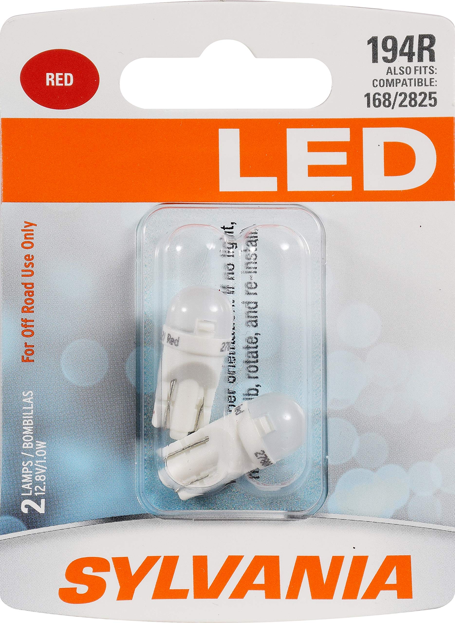 SYLVANIA 194 T10 W5W LED Red Mini Bulb - 2-Pack, Ideal for Interior Lighting, Model 31117