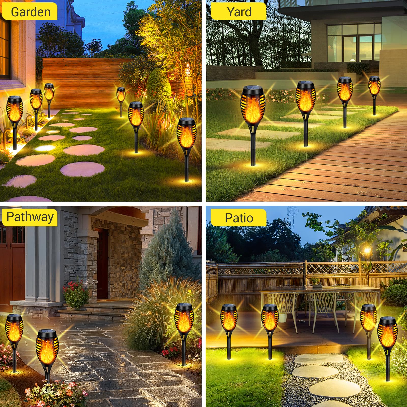 AOUNQ Solar Torch Lights, Waterproof Flickering Flame, 16 Pack, Yellow, well-made ABS, Model AO-USA 03-16Y