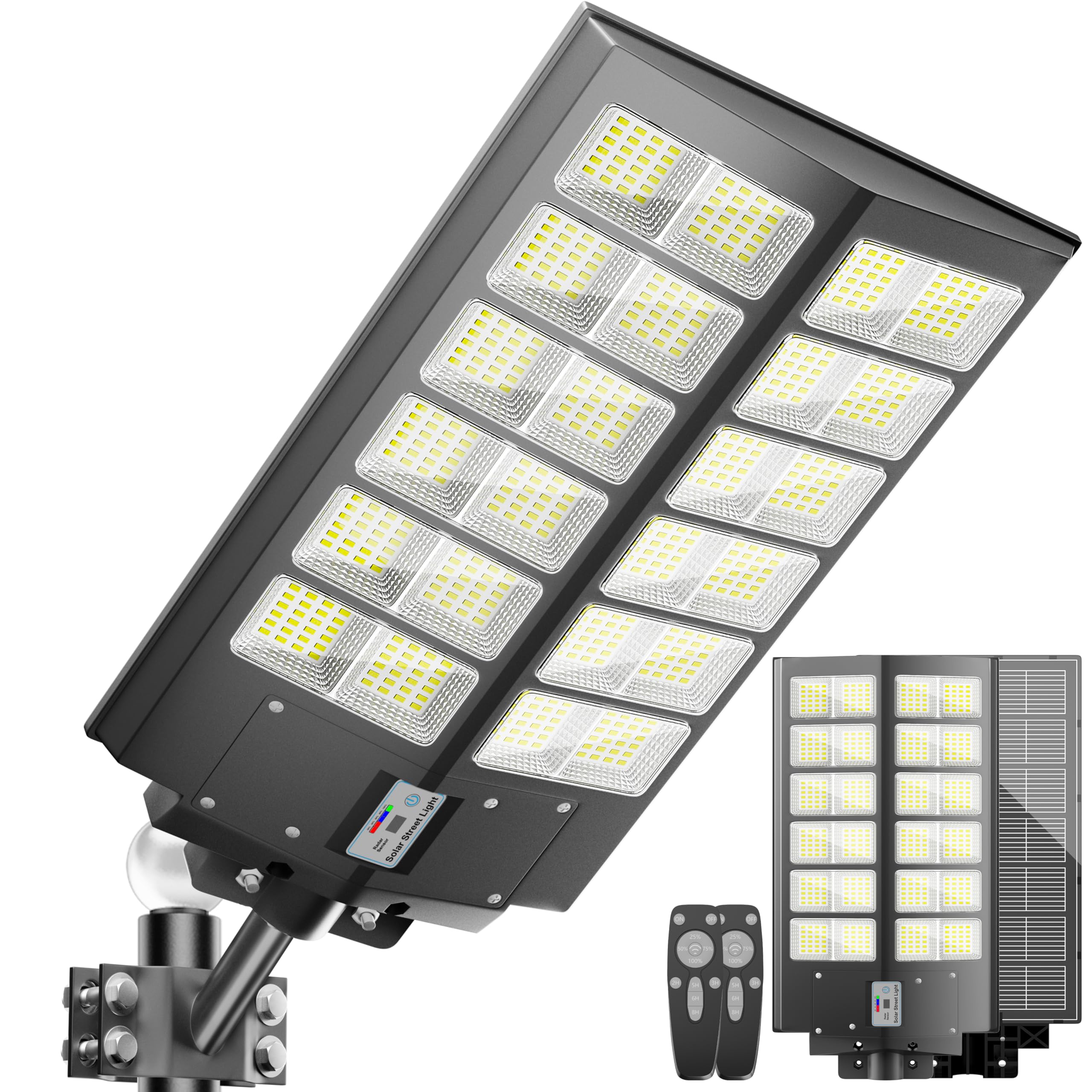 Solar Street Lights Outdoor Waterproof 9000W - LED Solar Powered Street Light Dusk to Dawn with Mention Sensor, Heavy Duty Large