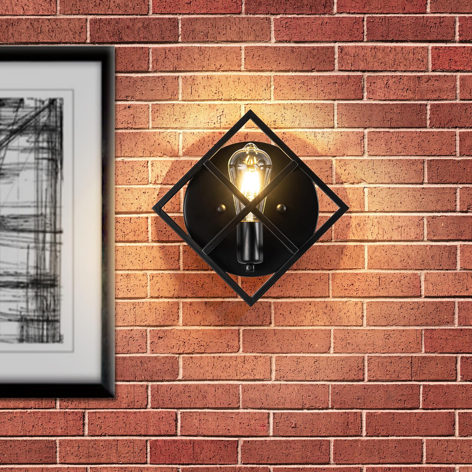 fengkeDU Farmhouse Wall Sconce, Rustic Black Metal Indoor Light Fixture, 11.3in, E26 Base, 1 Pack, Model B2367/1BL