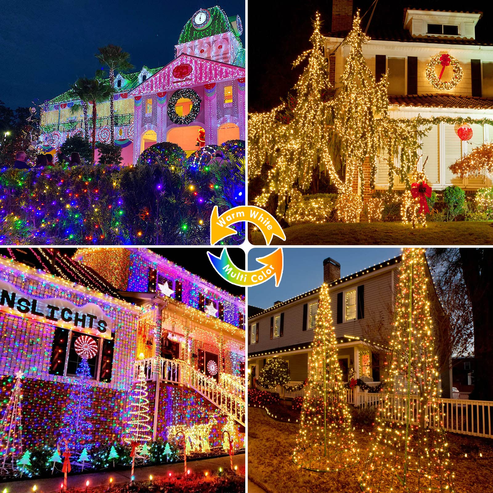 82Ft 200 Led Color Changing Christmas String Lights With Remote & Timer & Memory Function, 8 Lighting Modes Waterproof Fairy String Lights For Xmas Tree Holiday Party Garden (Warm White & Multicolor)