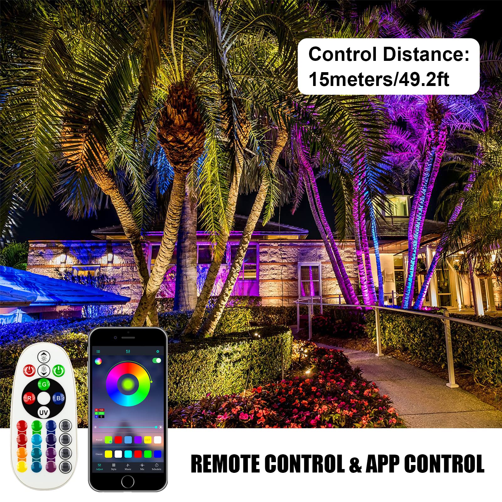 Indmird RGB Flood Lights, 300W Equivalent, App & Remote Control, IP66 Waterproof, 30W 2 Pack, Gray, Model CHX-FL-A-30W