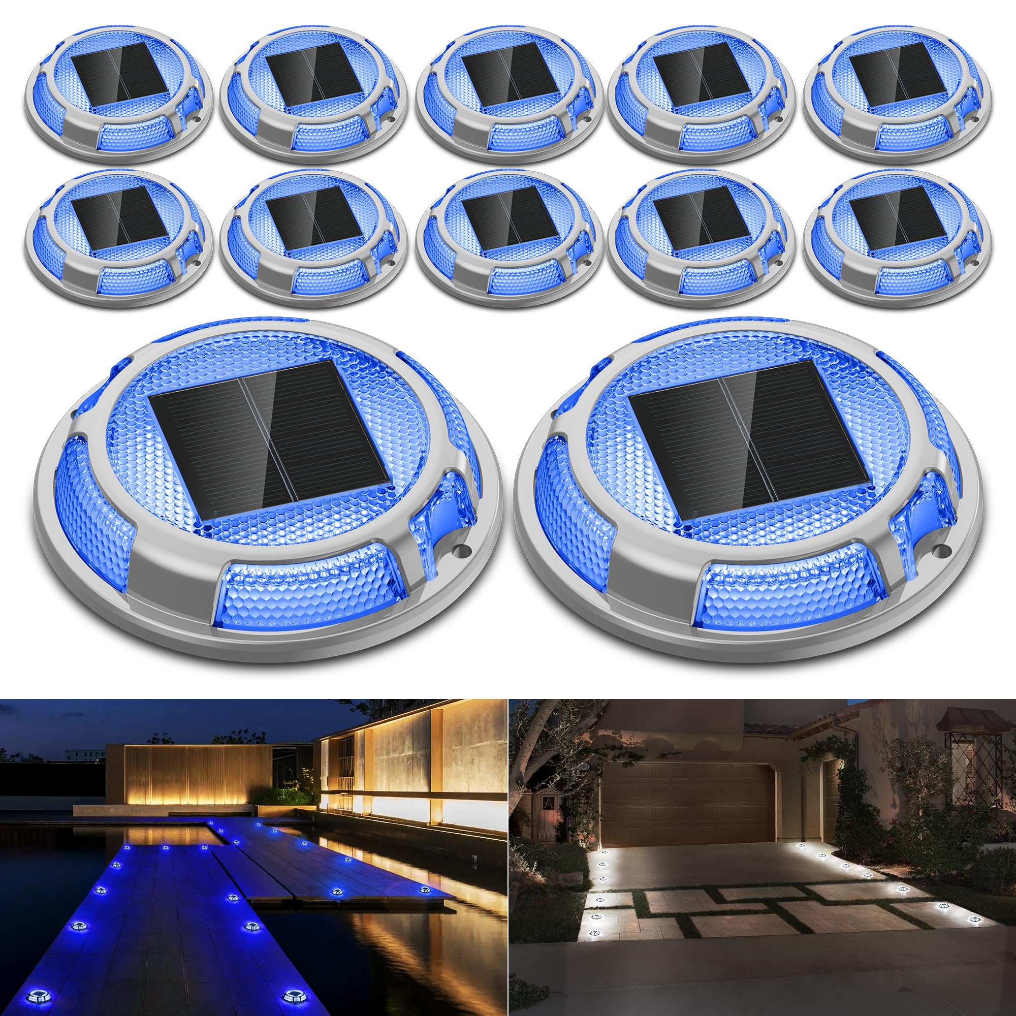 Fabstyl Solar Driveway Lights 12 Pack - Waterproof Led Pathway Markers (Blue & White)