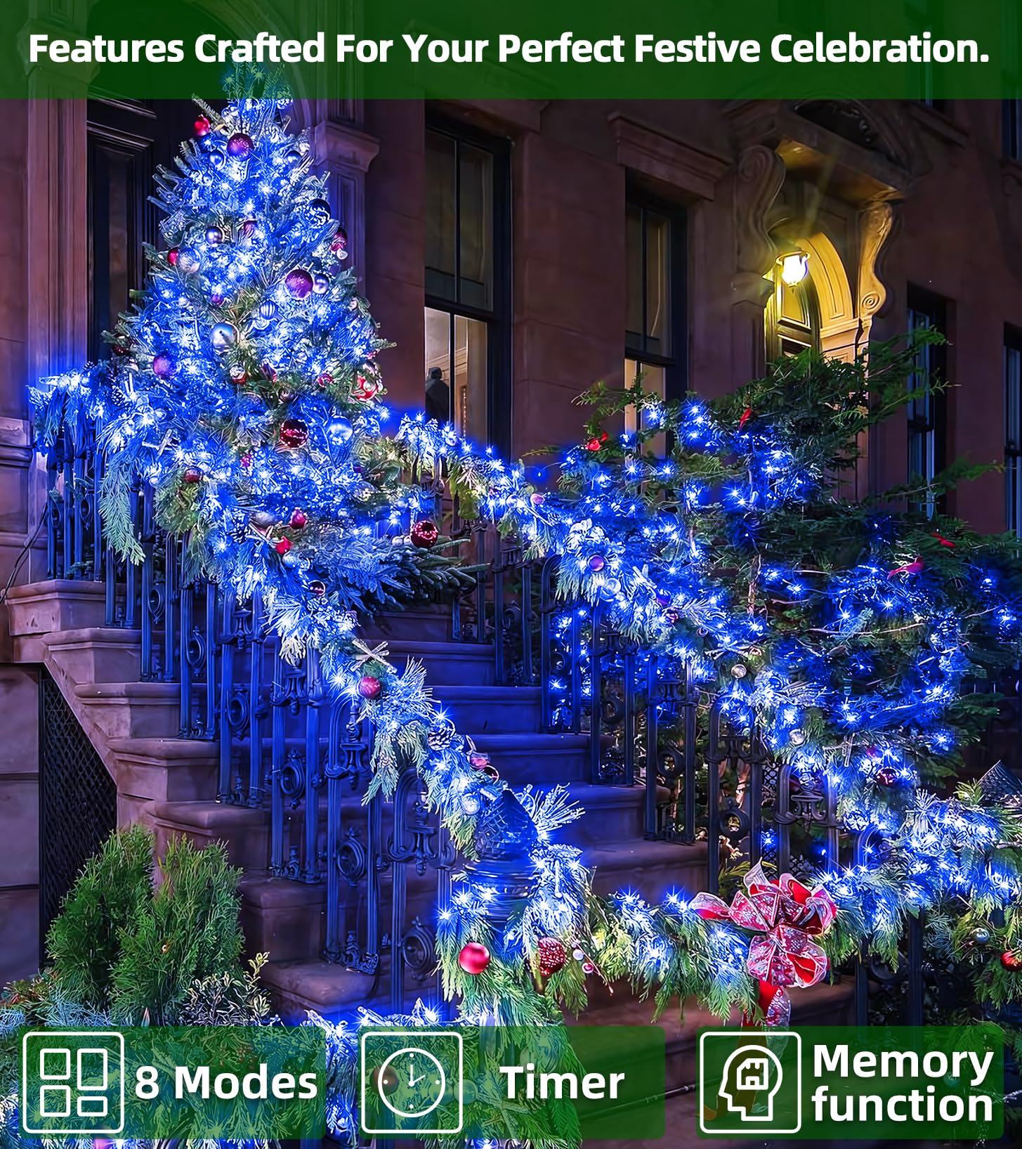 QUHUATU 750 LED Christmas String Lights, 246ft Green Wire, Blue Twinkle Lights with Timer for Indoor/Outdoor Use