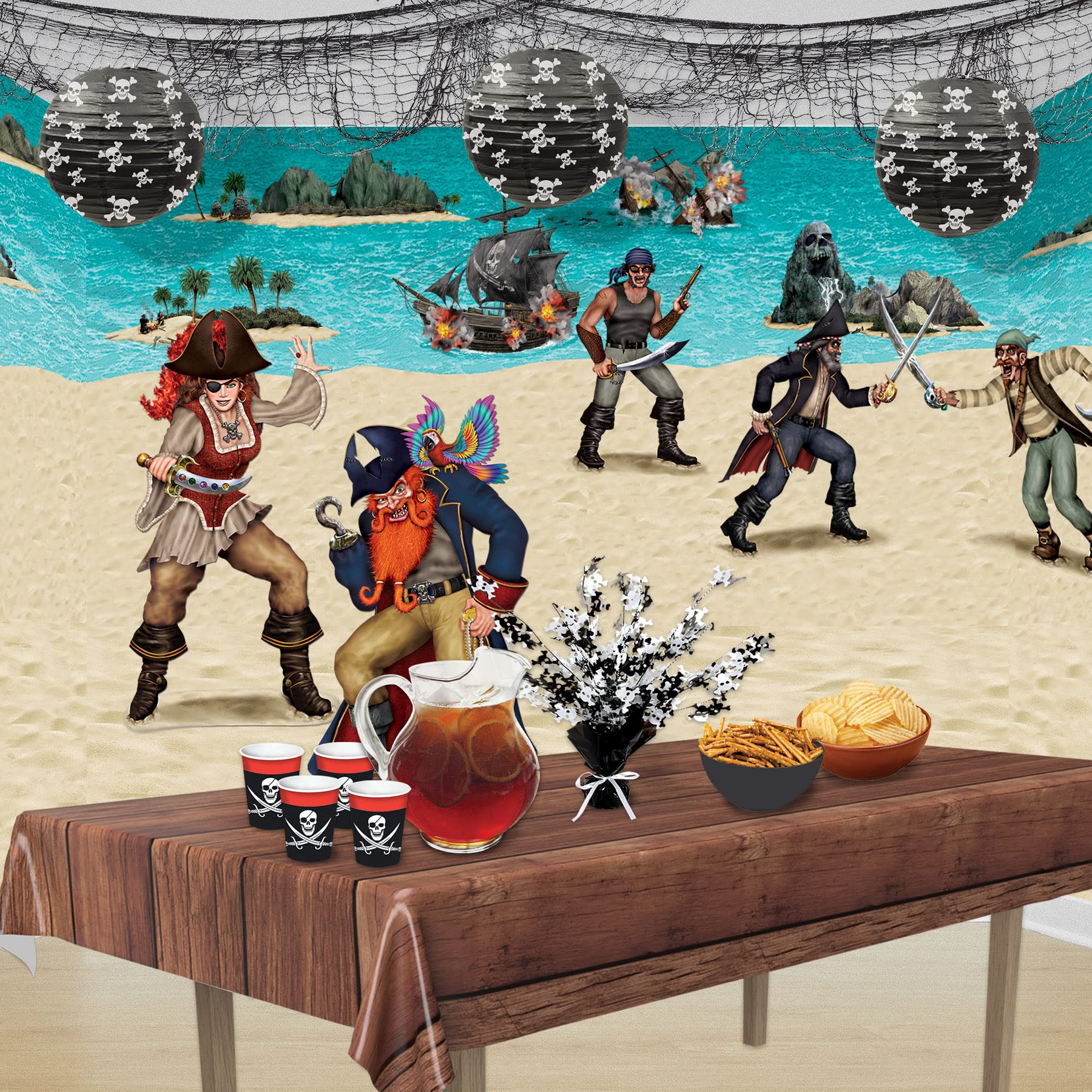 Beistle Pirate Paper Lanterns, 9 1/2-Inch, Black/White