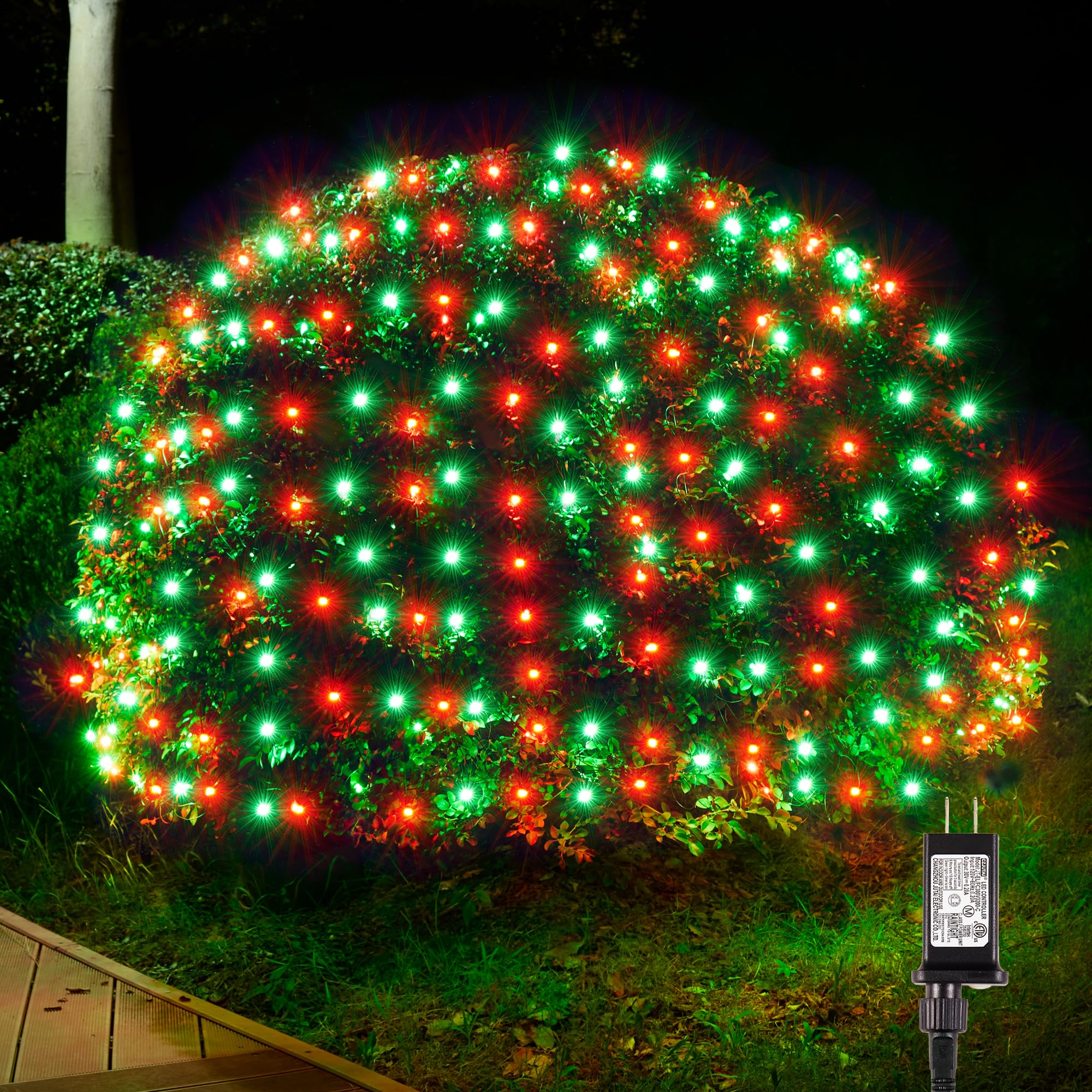BlcTec Outdoor Christmas Lights 360 LED 9.8ft x 6.6ft Christmas Net Lights with 8 Modes  UL Certified  Timer  Connectable  Waterproof for Bushes  Shrubs  Yard Outdoor Xmas Decorations  Red Green