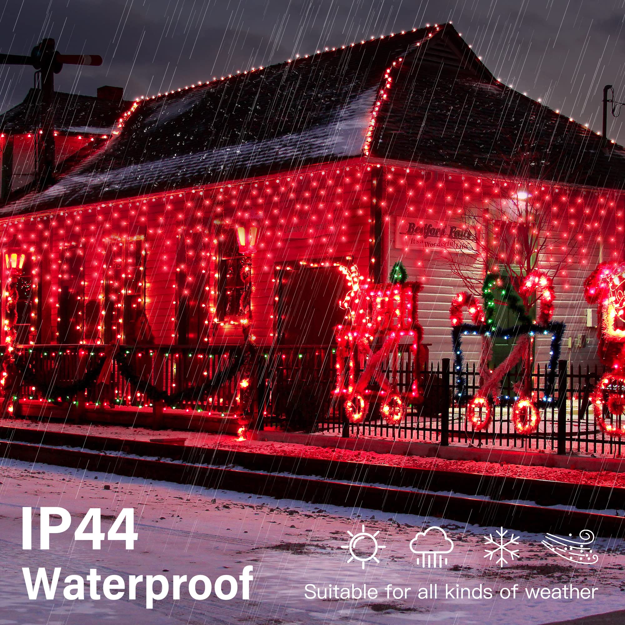 Qunlight 300L Led Icicle Lights, Red Window Curtain Lights,8 Modes With 30V Plug In For Wedding, Party, Bedroom, Home, Garden, Outdoor, Indoor Wall,Christmas Decorations,Connectable