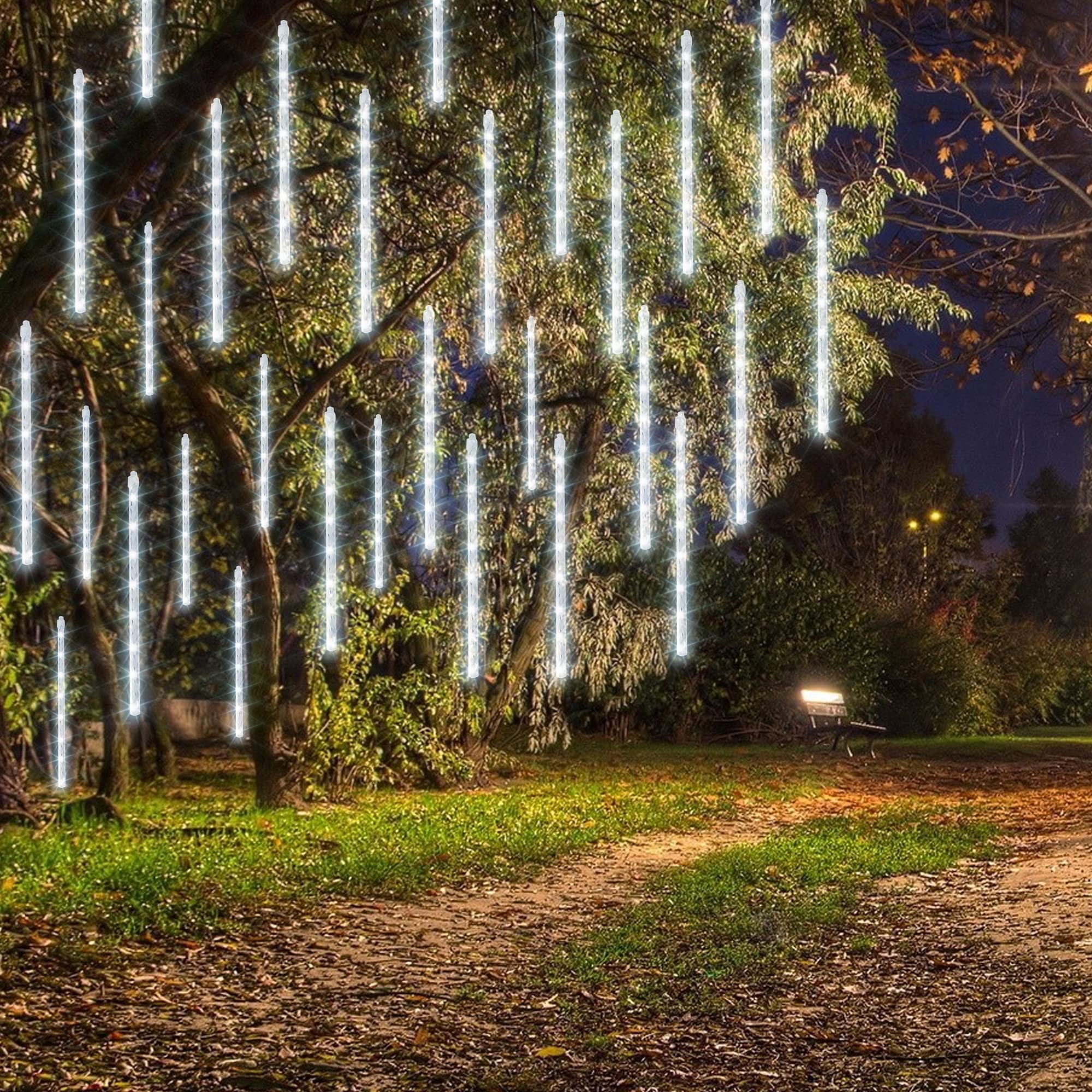 Dazzle Bright Meteor Shower 864 LED Christmas Lights, Waterproof White Rain Lights for Trees & Yards, Model HB-300COI