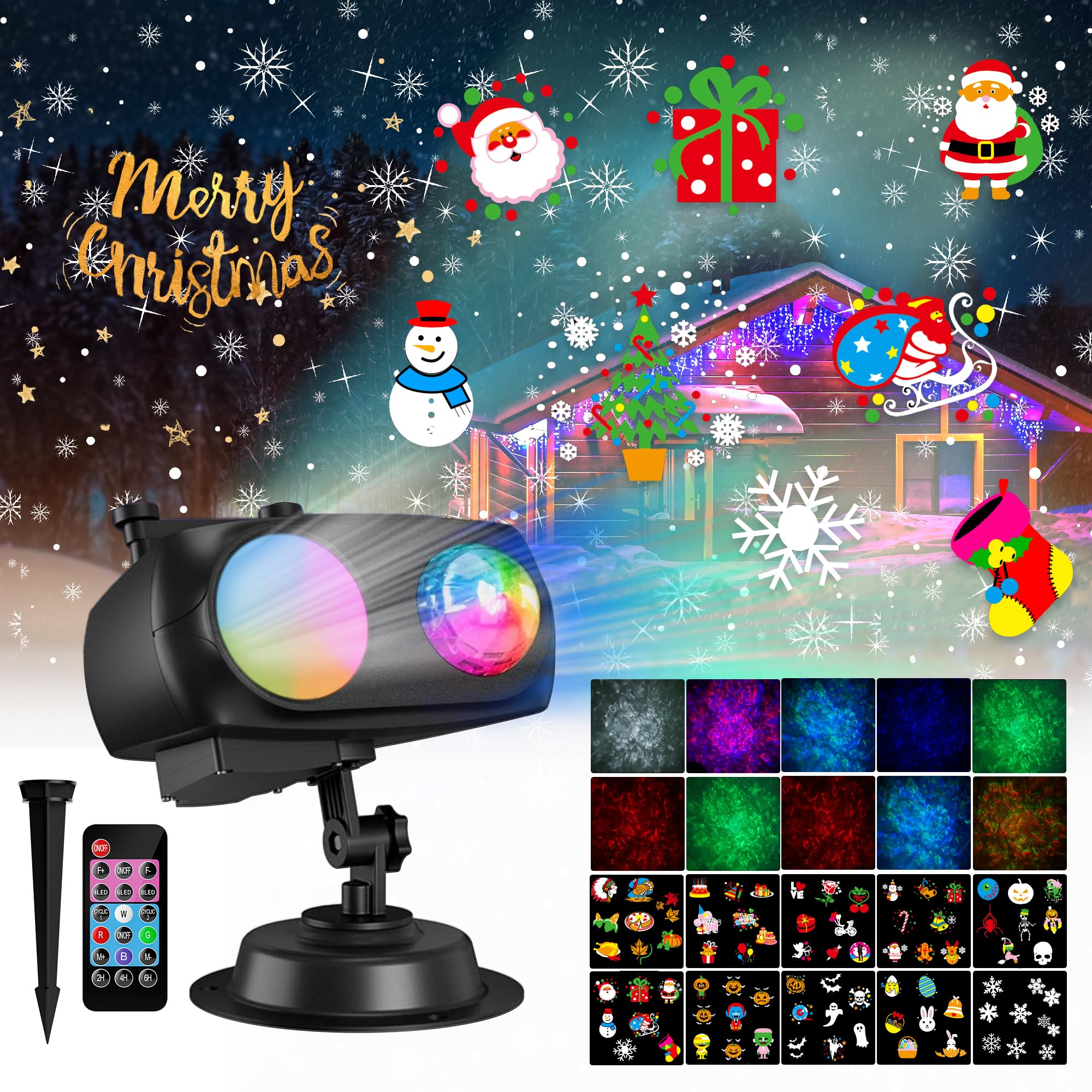 Coolwufan 2024 Christmas Halloween Projector Lights, Remote & 20 Hd Effects For Indoor/Outdoor Decor