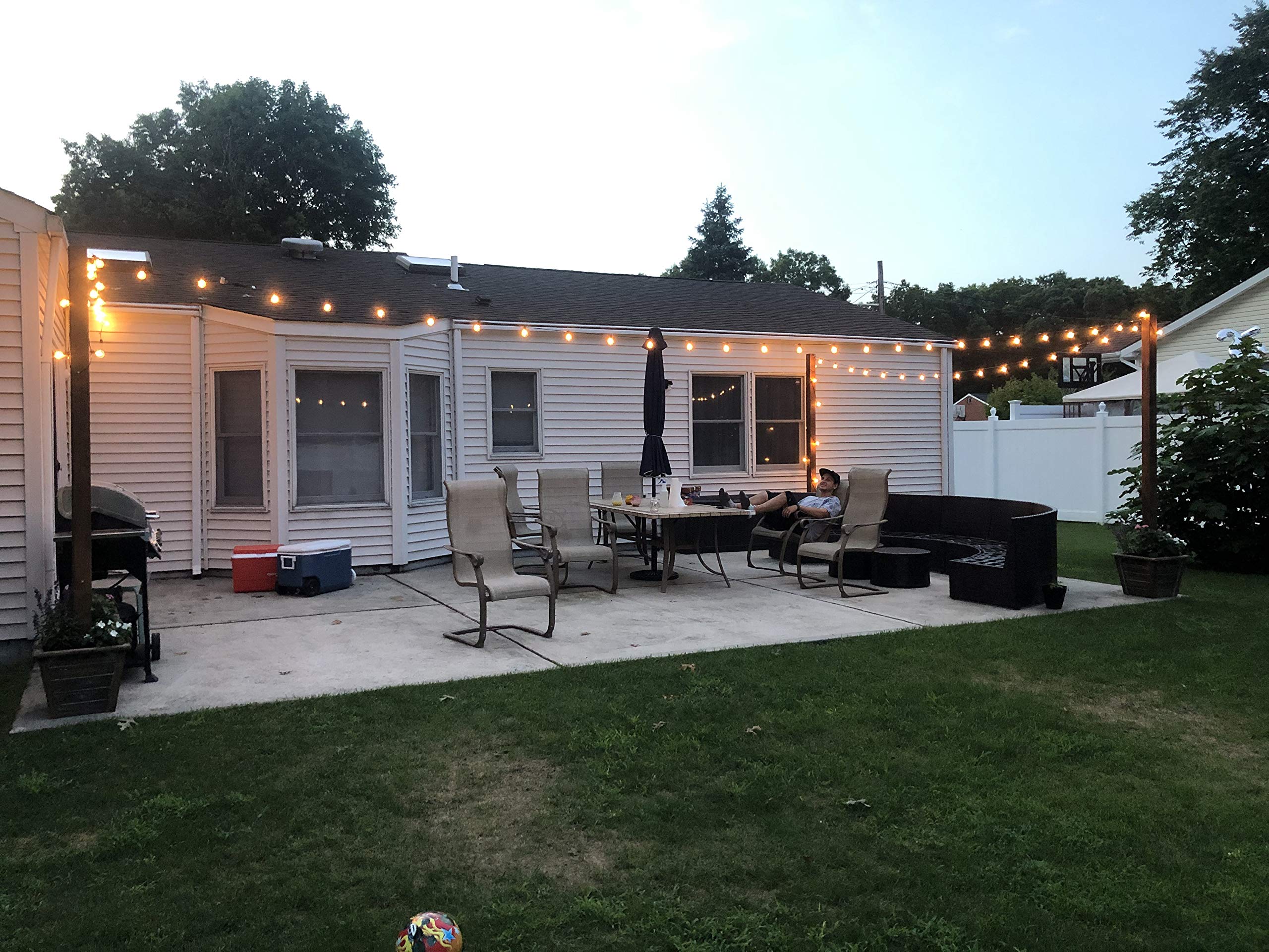 Newpow Outdoor String Lights LED, 25ft, 25+1 Spare Bulbs, Dimmable, Shatterproof, Waterproof, Black Wire, G40
