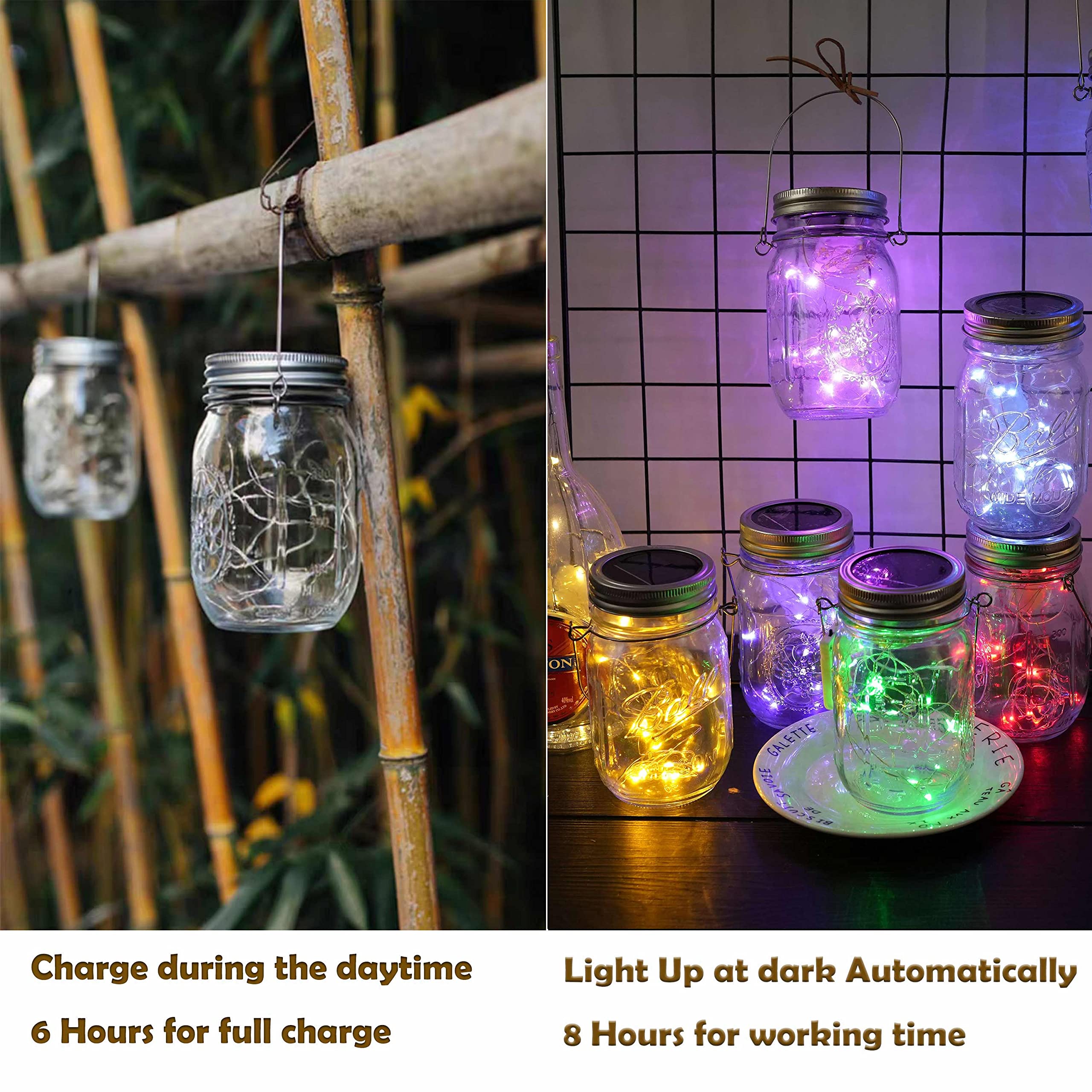 Decorman Solar Mason Jar Lid Lights, 10 LED Waterproof Fairy Lights, 6 Pack, Multicolor