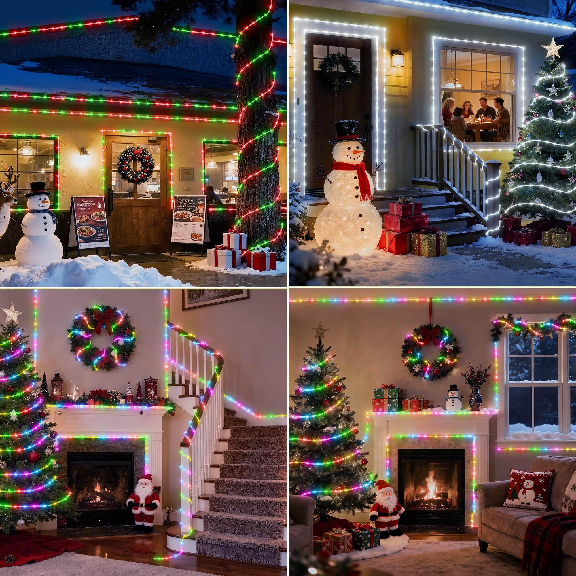 300 Led Rope Lights Outdoor String Lights Plug In  100Ft Warm White & Color Changing Christmas Lights Outdoor  Fairy Lights With Remote  Rope Lighting Waterproof For Garden Balcony(Not Connectable)