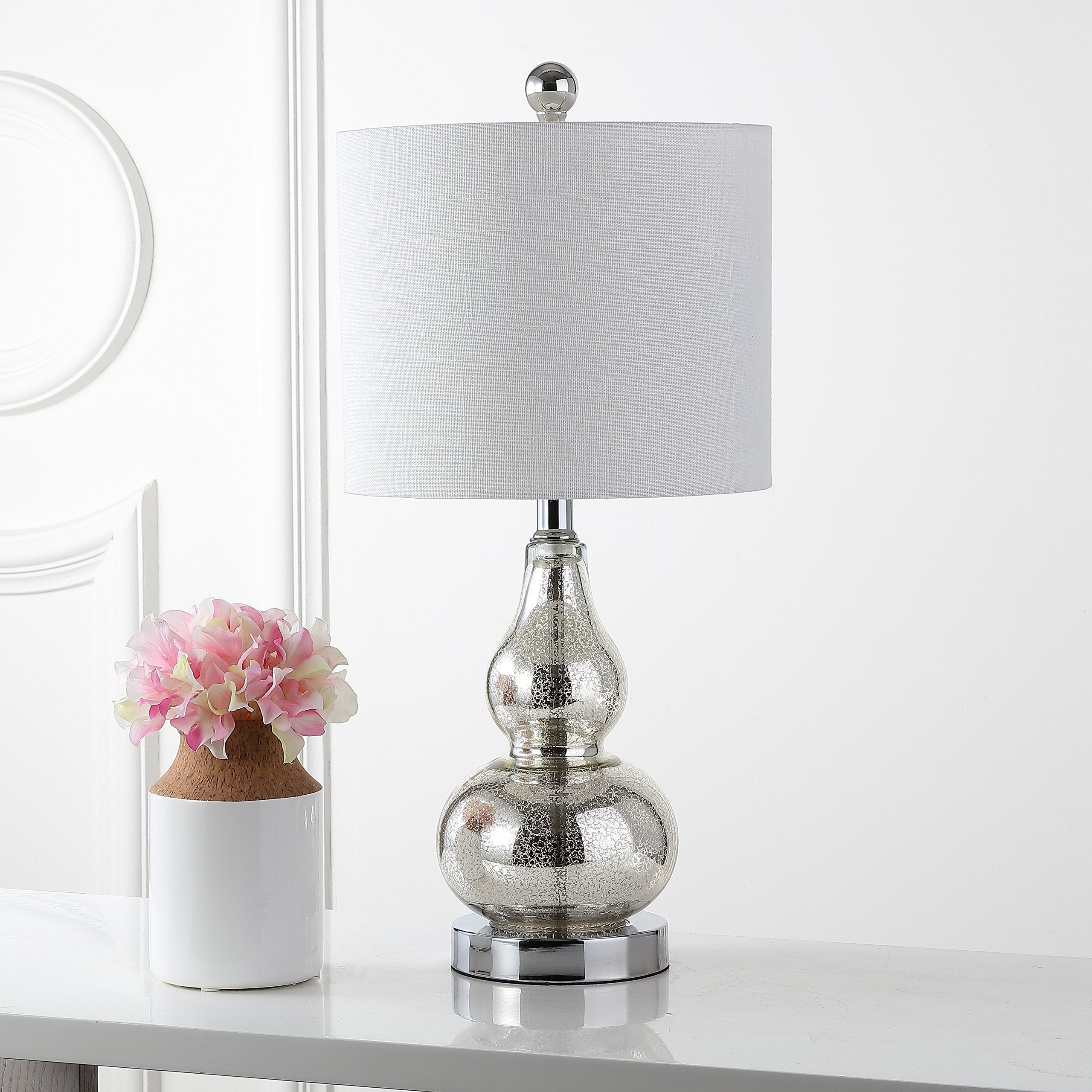 JONATHAN Y Anya 20.5in Mini Glass LED Table Lamp, Mercury Silver, Model JYL1028C, Transitional, Modern, Elegant Design