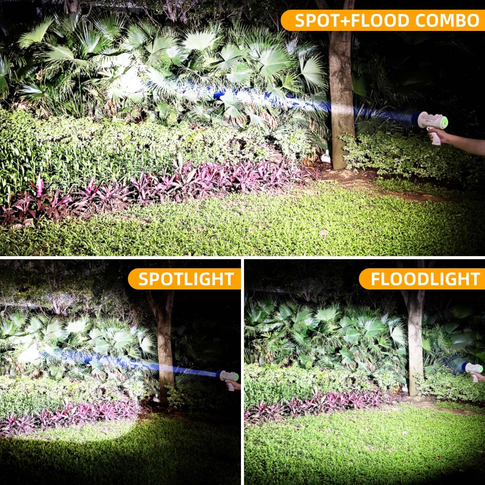 Yierblue Rechargeable Spotlight Floodlight Combo 1000 000 Lumen Led  Ip67 Waterproof Spot Light Cob Flood Light  Impact Resistant Handheld Spotlight With Foldable Stand And Detachable Red Len
