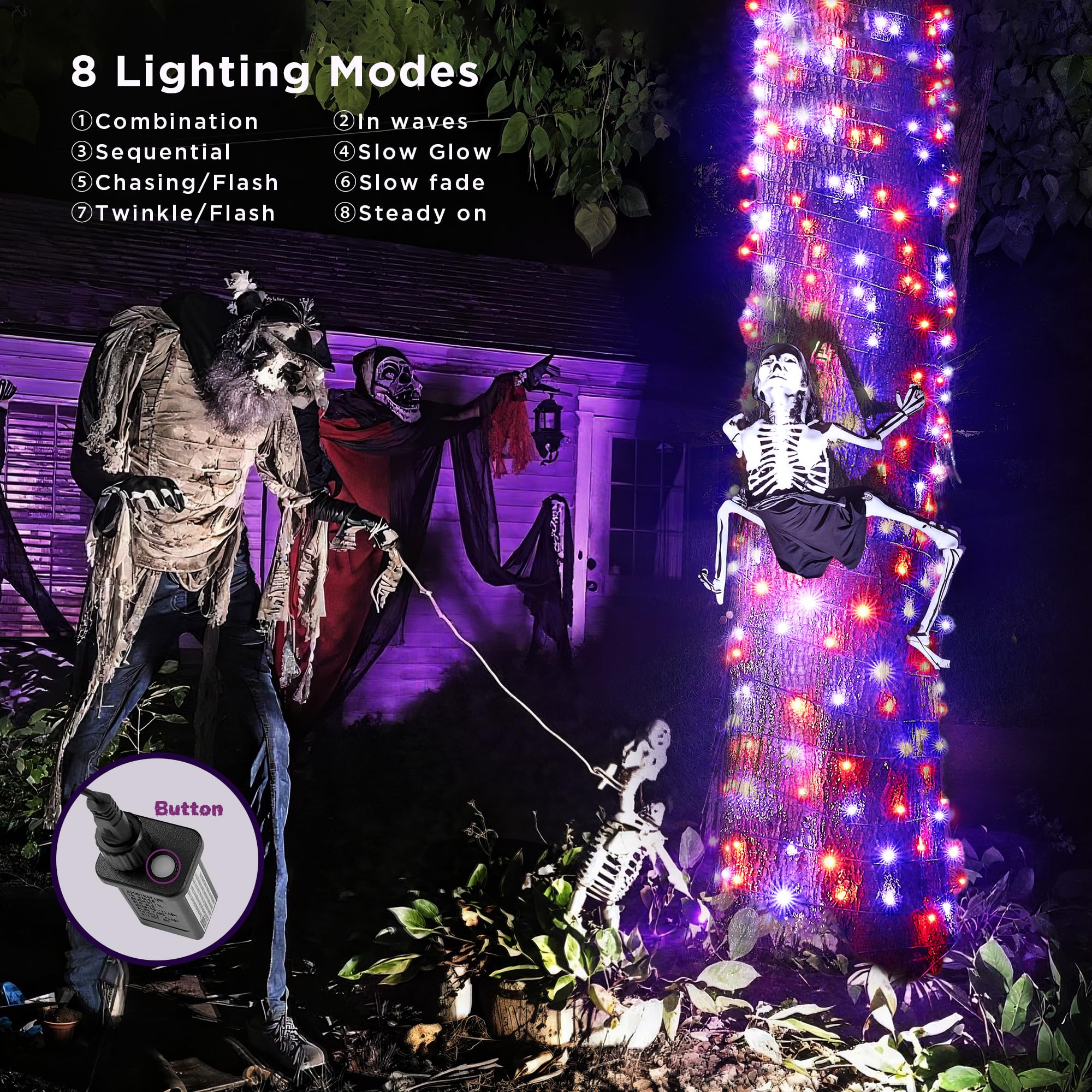 BlcTec Halloween String Lights 500 LED, 174FT, Waterproof, 8 Modes, Orange Purple, Model JT-EL/FC300V0200-C