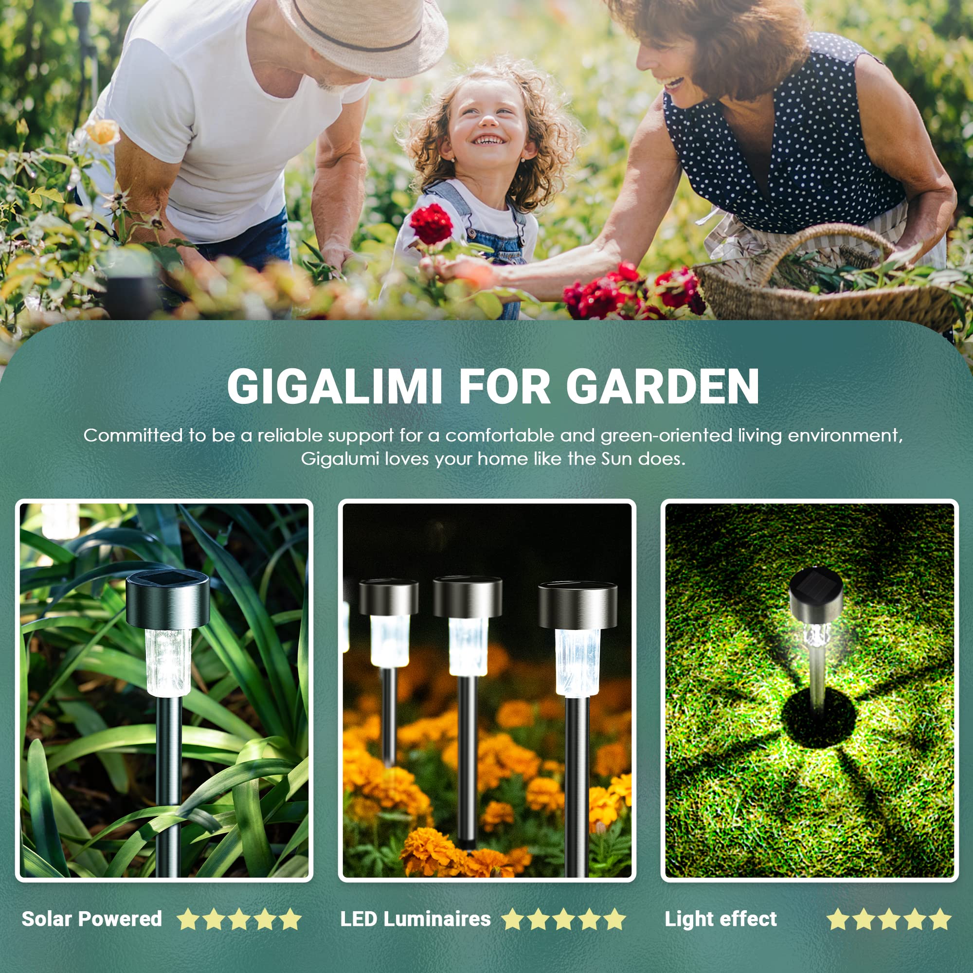 Gigalumi Solar Lights Outdoor Waterproof,16 Pack Stainless Steel Led Solar Garden Lights For Patio, Lawn, Yard And Landscape(Col