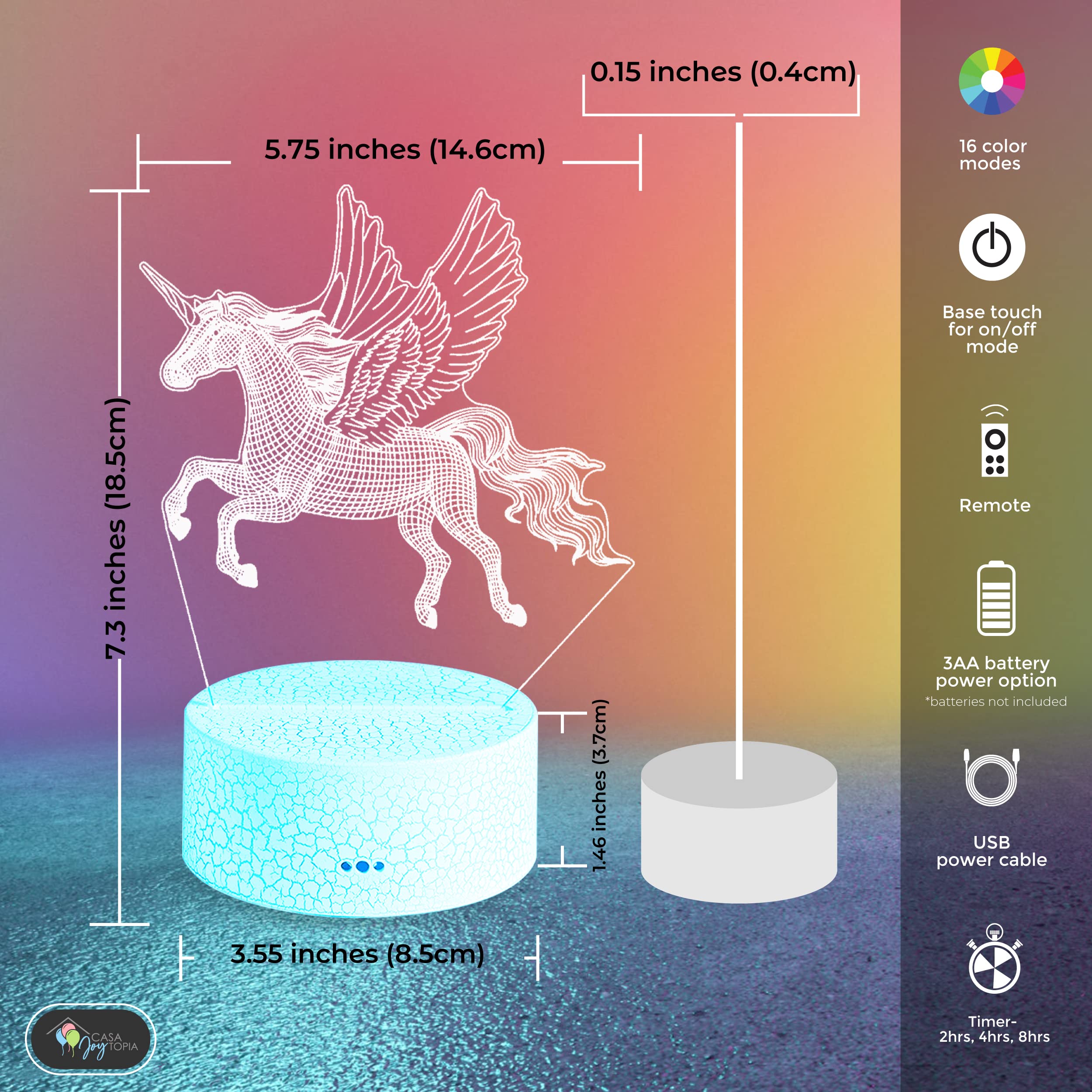 Casa Joytopia Unicorn Night Light For Girls - Creative And Fun 3D Night Light For Kids To Fall Asleep To With Automatic Timer To Switch Off