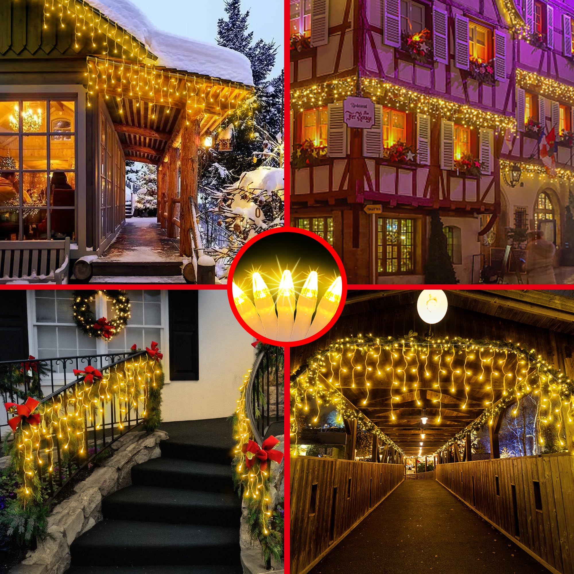 QUHUATU LED Christmas String Lights, 1296 Lights with 288 Drops, 131ft, 8 Modes, Waterproof, Warm White, Model WX-1296L
