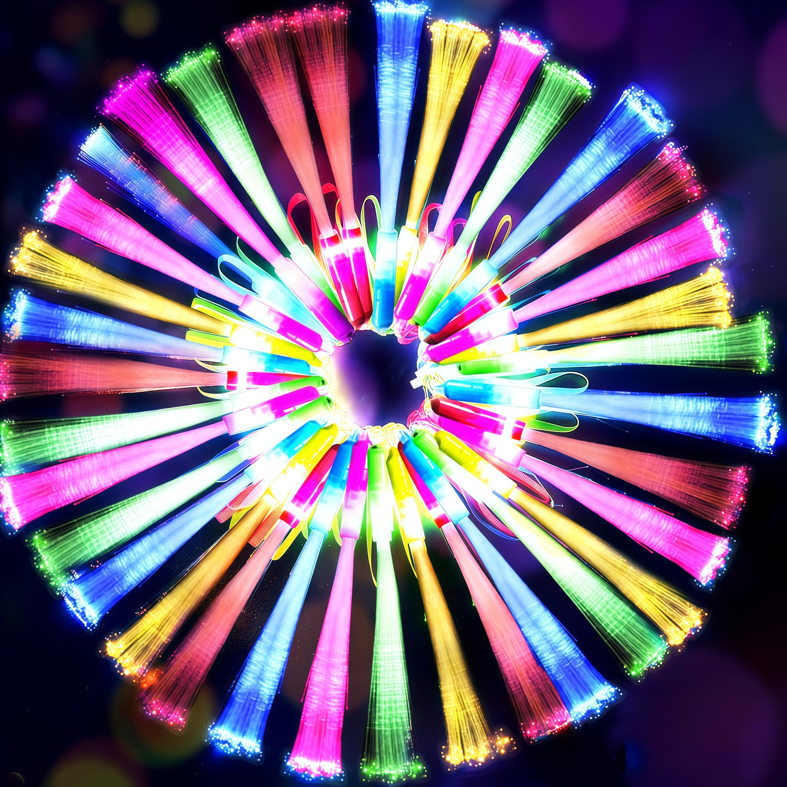 Prolpings 70Pc Glow Fiber Optic Wand Glow Sticks Led Light Up Wand Glow In The Dark Party Supplies Favors 4 Color Neon Light Up Toy Fit Thanksgiving Xmas Holiday Birthday Concert Party