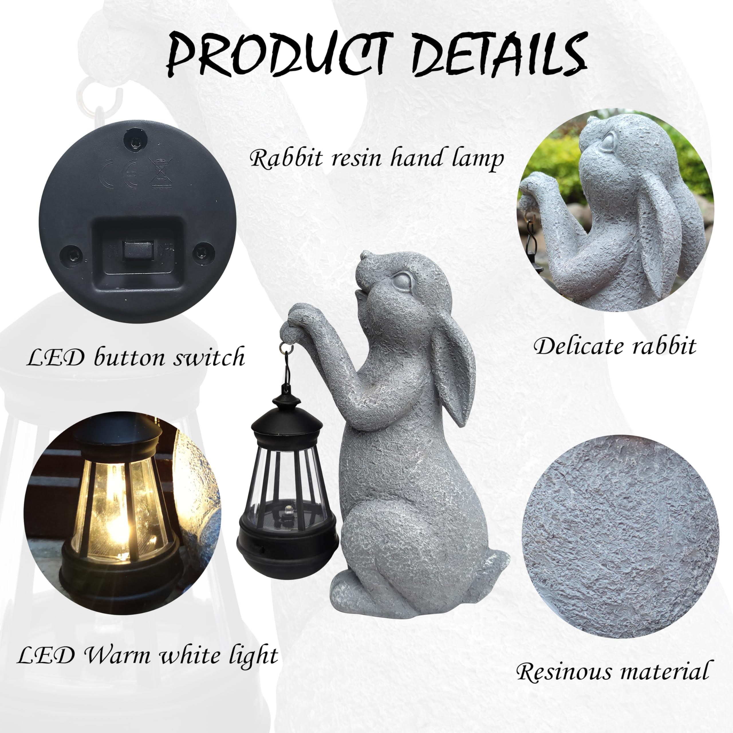 Vioyouns Rabbit Solar Garden Outdoor Statues,Resin Rabbit Figurine Decorations With Solar Lights Lantern, Outdoor Rabbit Art Dec