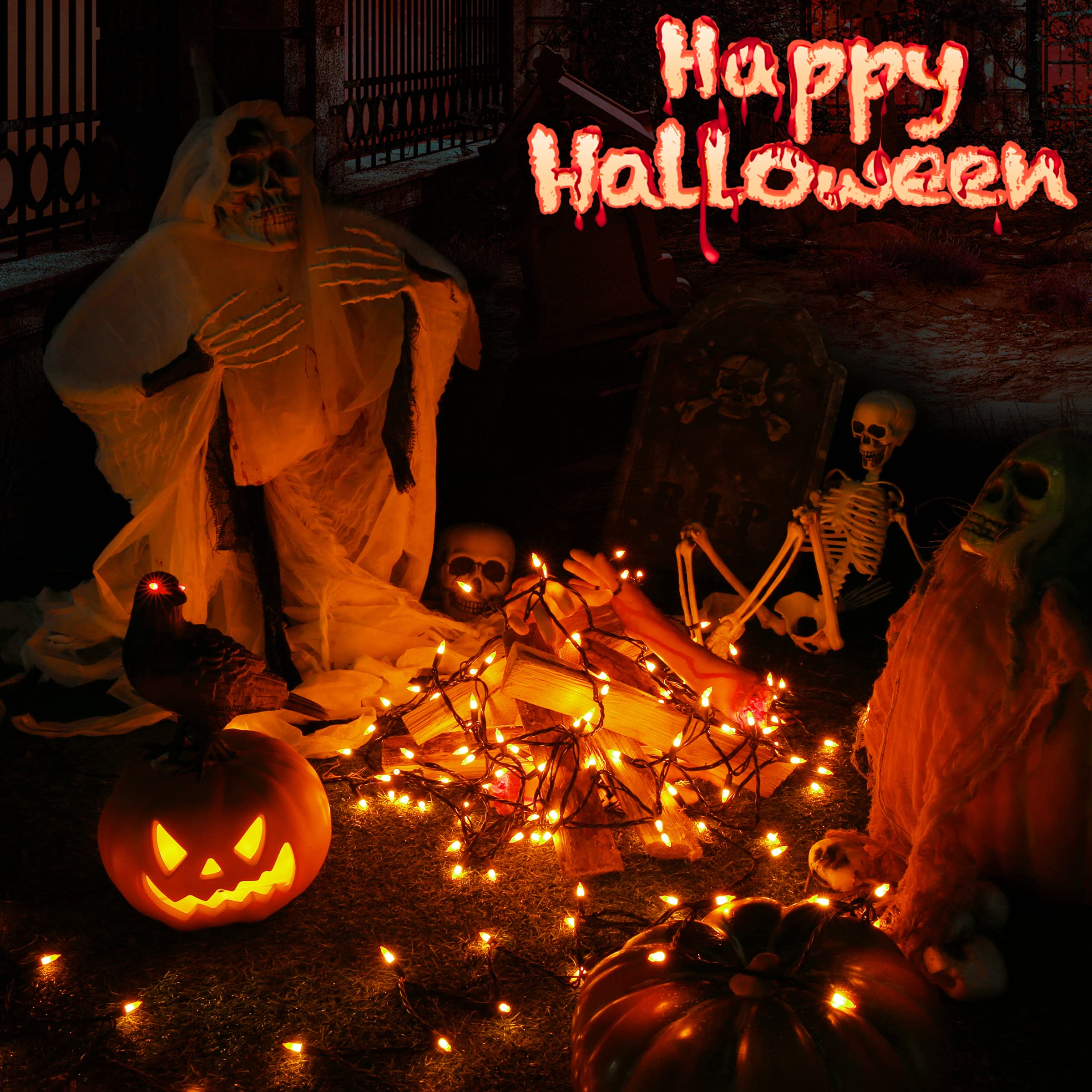 Toodour Halloween String Lights, 25ft 100 Count, Incandescent Mini Bulbs, UL Certified, Orange, Model ZF-100-2/SB