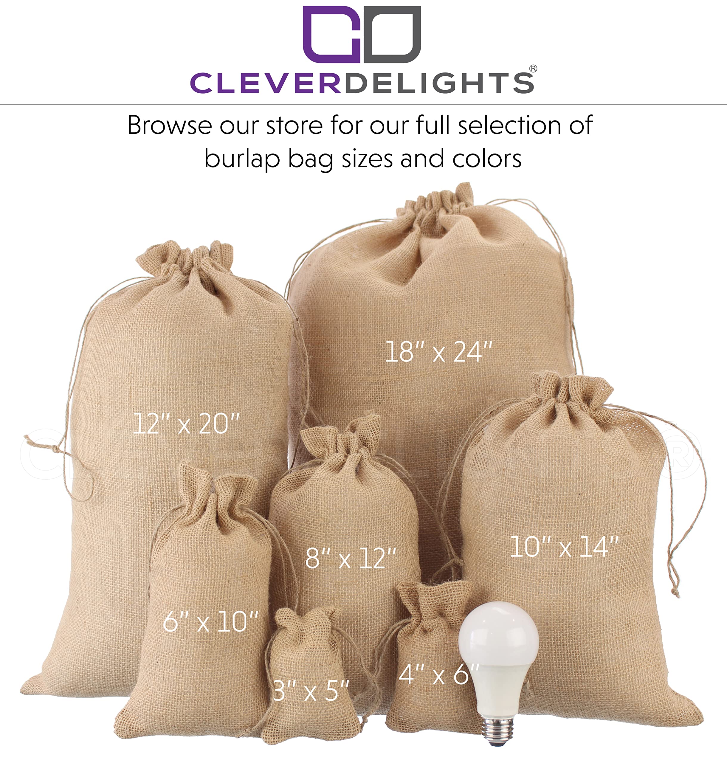 Cleverdelights 6'' X 10'' Burlap Bags - 25 Pack - 6X10 Inch Jute Burlap Drawstring Sacks