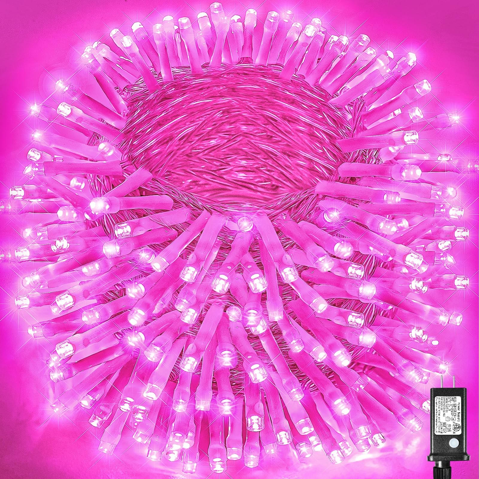 500 LED Pink String Lights, 165ft Pink Christmas Lights Outdoor Waterproof 8 Modes Clear Wire, Plug in Twinkle Fairy Lights for 