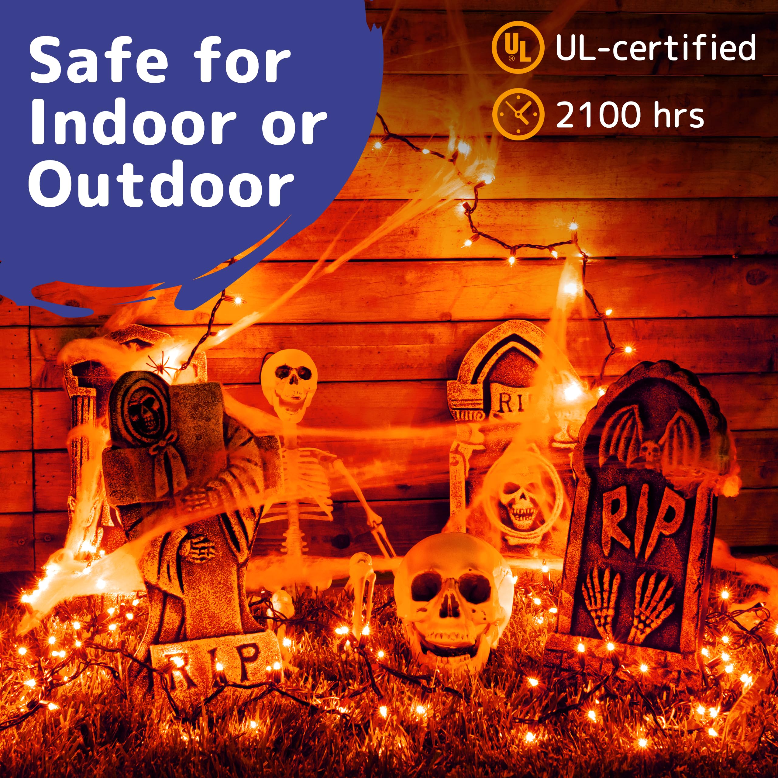 Prextex Halloween Lights (20 Feet, 100 Lights) – Orange Halloween Party Decorations Lights With Black Wire - Holiday Halloween Decorations Indoor/Outdoor String Lights - Orange Color Twinkle Lights