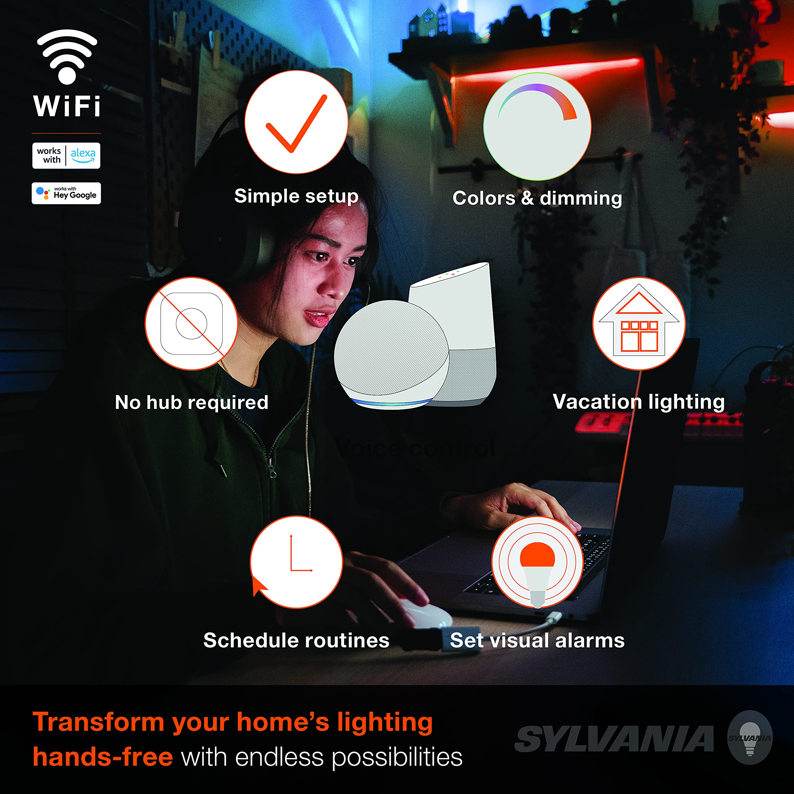 LEDVANCE SYLVANIA Smart LED Light Strip, 6.5 ft, Dimmable, WiFi, Color + Tunable White, Model 75704, Starter Kit