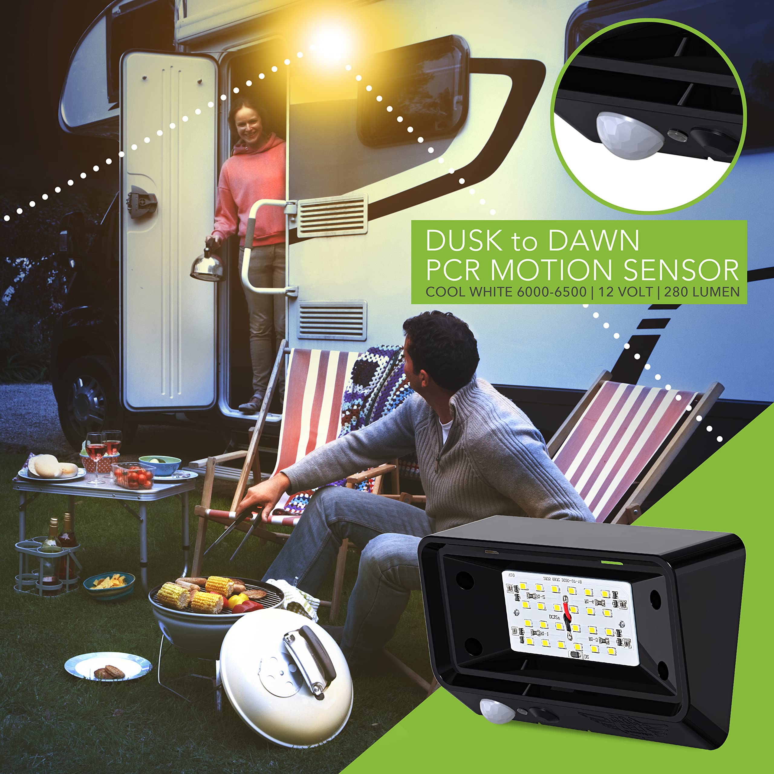 Leisure Led Rv Exterior Motion Sensor Porch Utility Light 12V 300 Lm Lighting Fixture. Replacement Lighting For Rvs, Trailers Campers 5Th Wheels White Base (Black)