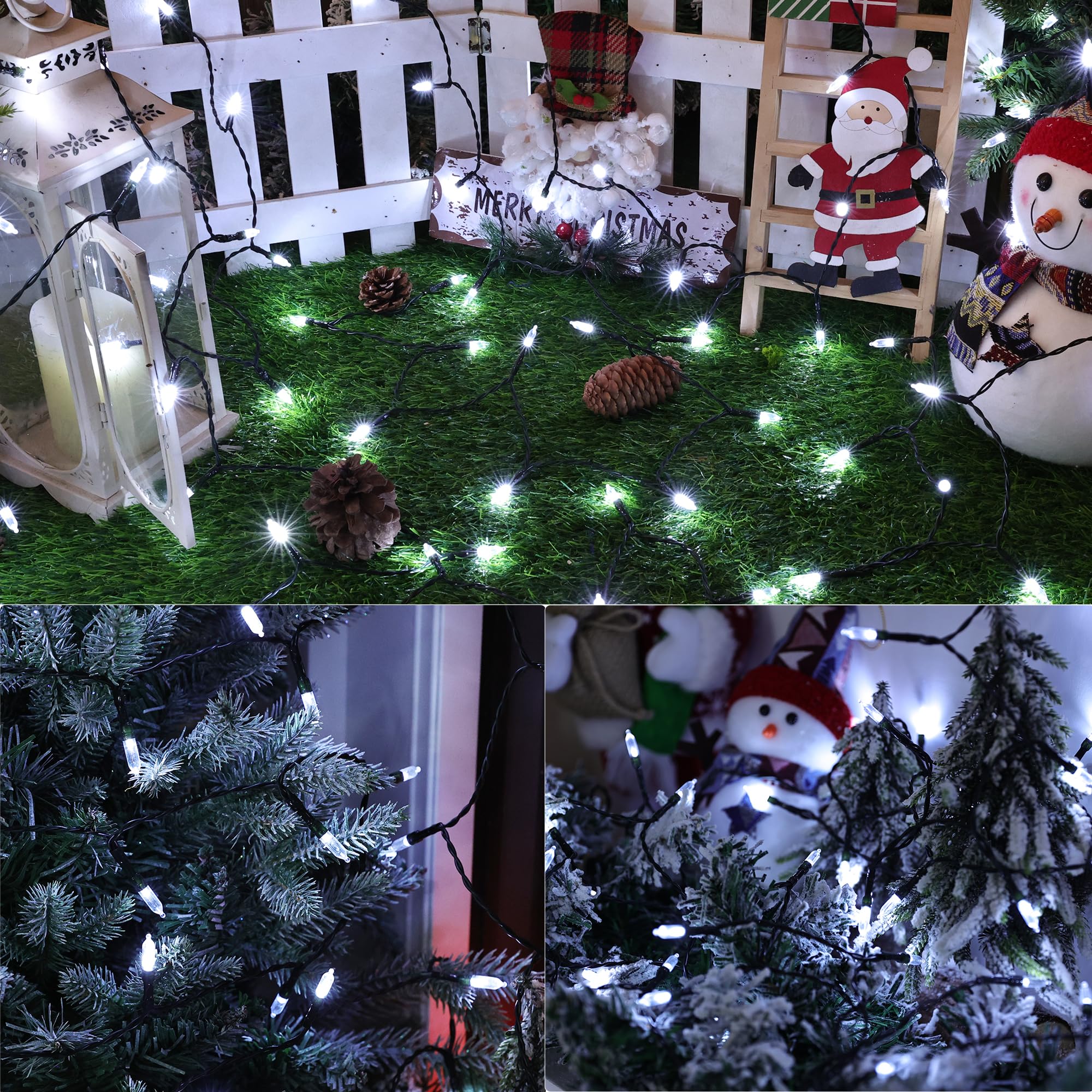 Lomotech Battery Operated Christmas Lights - 4 Pack Total 66Ft 200Leds Mini String Lights 8 Modes Waterproof With Timer For Home  Garden  Party  Holiday  Tree Decoration (Green Wire  White)