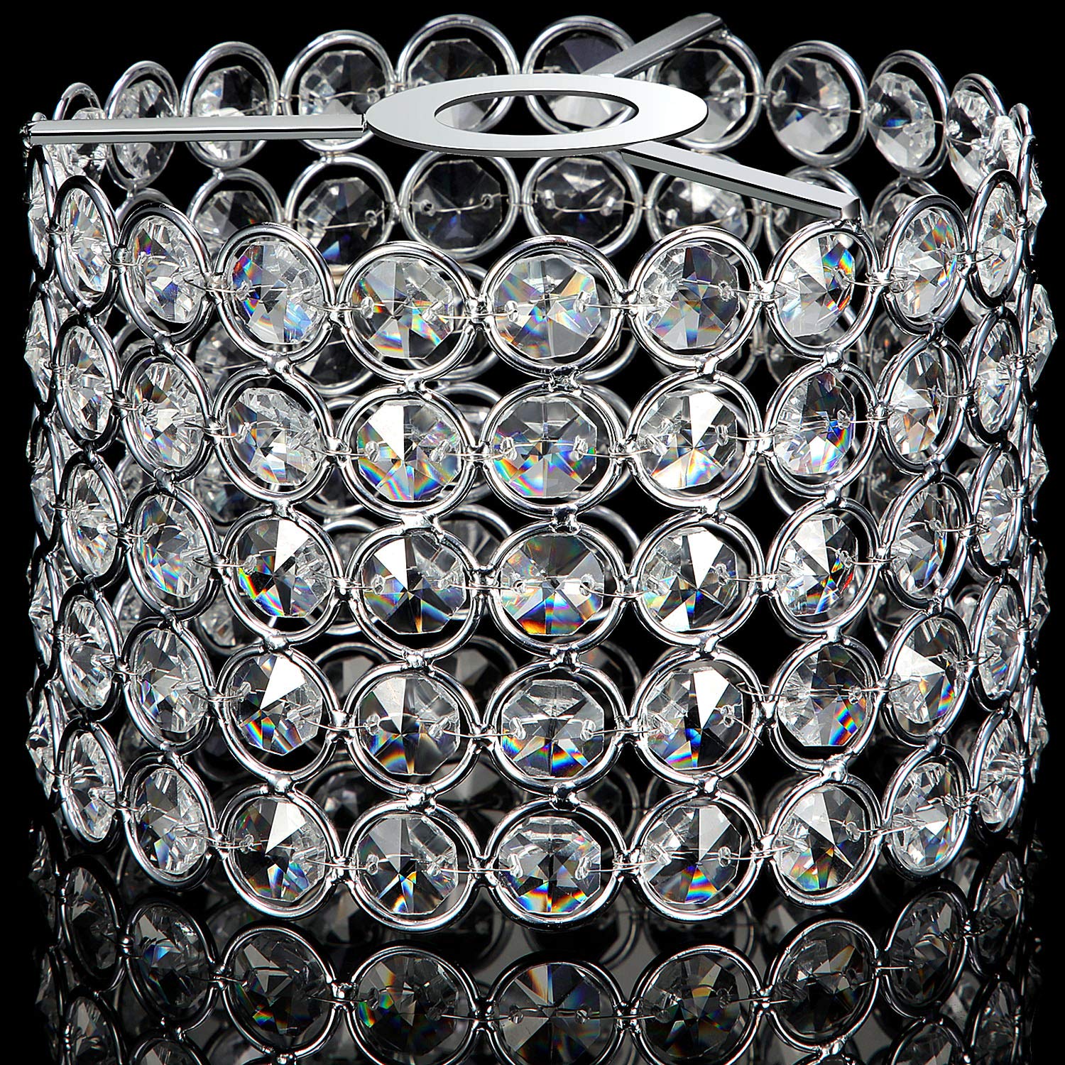 Boao Crystal Lamp Shade Chandelier, Warm White, 7 x 7 x 4.3 Inch, Silver, Model: Boao-Pendant Lights-p1432