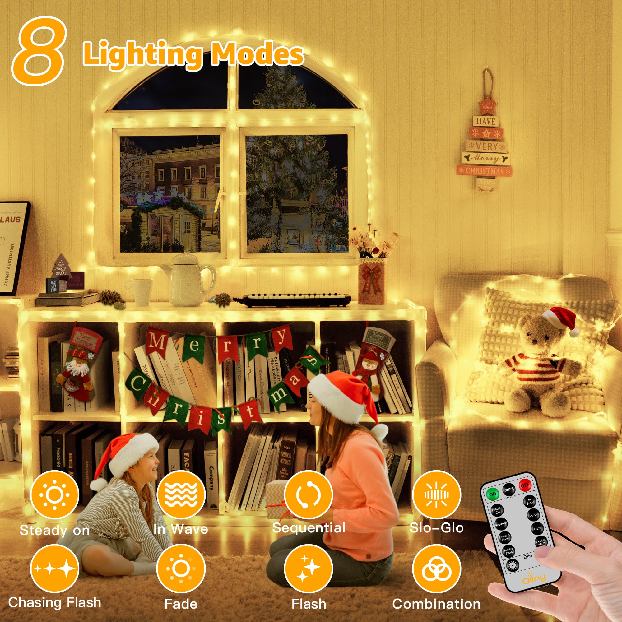 Ollny Rope Lights 33Ft 100 Led, Usb Warm White String Lights With Remote, 8 Modes Ip68 Waterproof Timer Fairys Lights For Indoor Outdoor Bedroom House Party Christmas Decorations