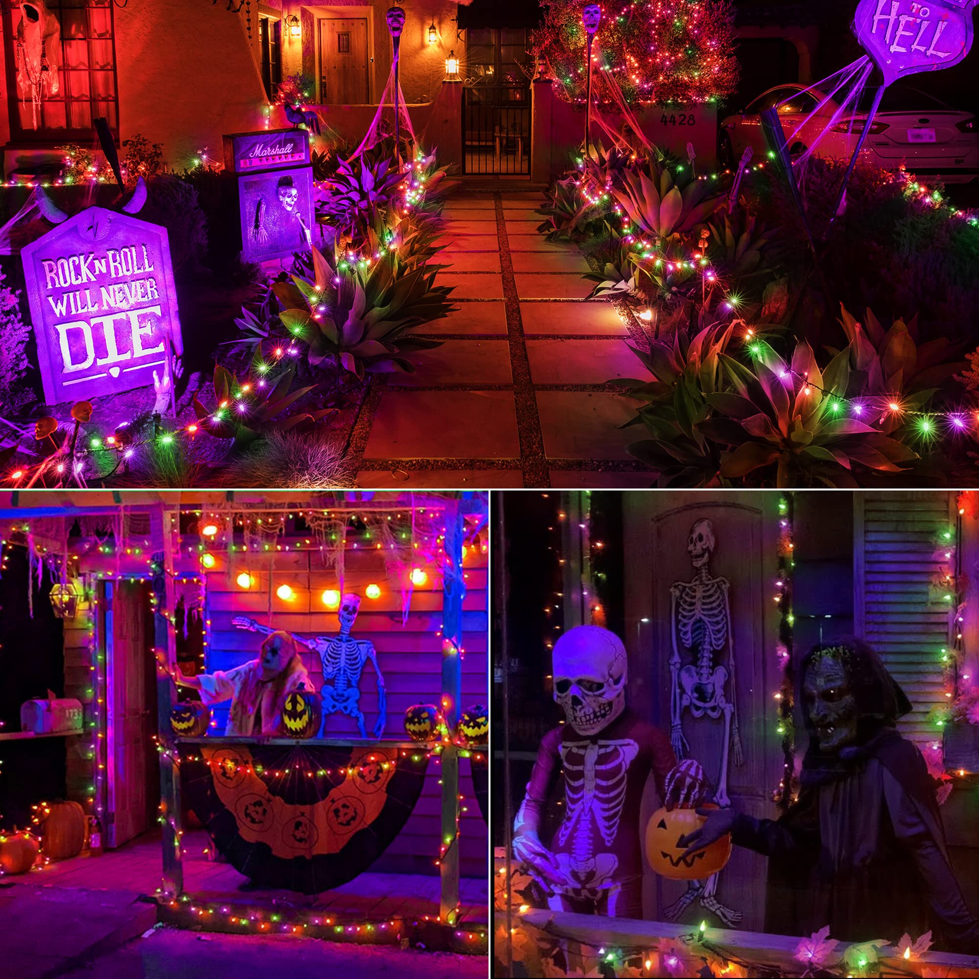 Brizled Purple Green Orange Halloween String Lights, 33Ft 100 Led Halloween Lights Outdoor, 120V Ul Listed Purple Orange String