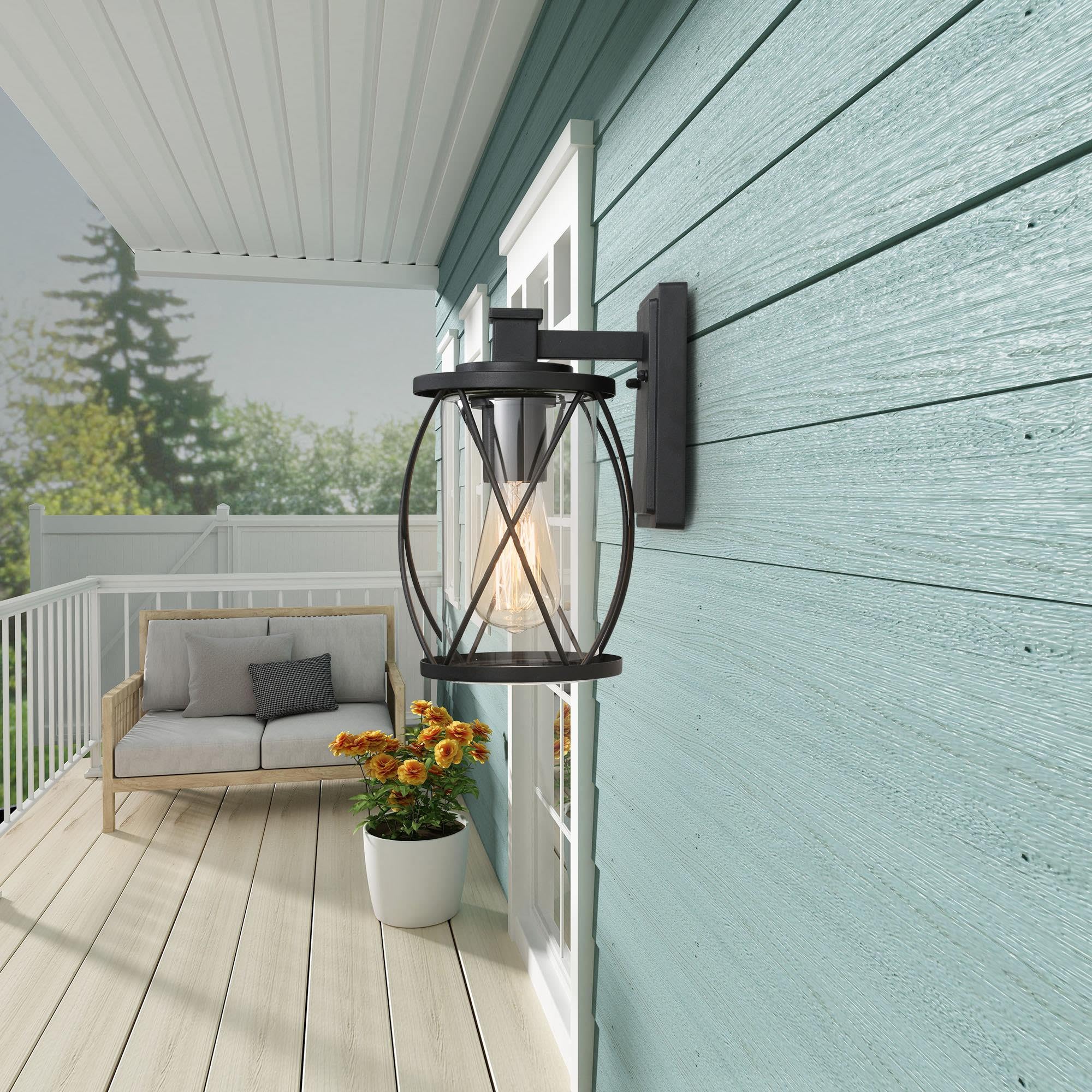 Classy Leaves Black Outdoor Light Fixture, 2-Pack Waterproof Farmhouse Wall Sconce For Porch, Patio