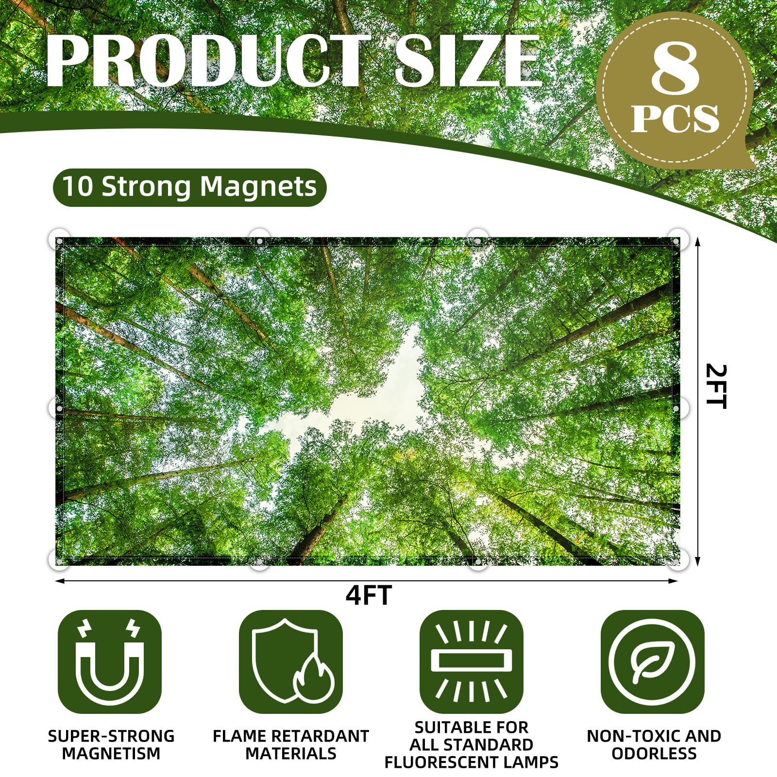 Angsylth 8 Pcs Fluorescent Light Covers - 4 X 2 Feet Light Covers For Classroom, Magnetic Light Filters For Office, Hospitals, H