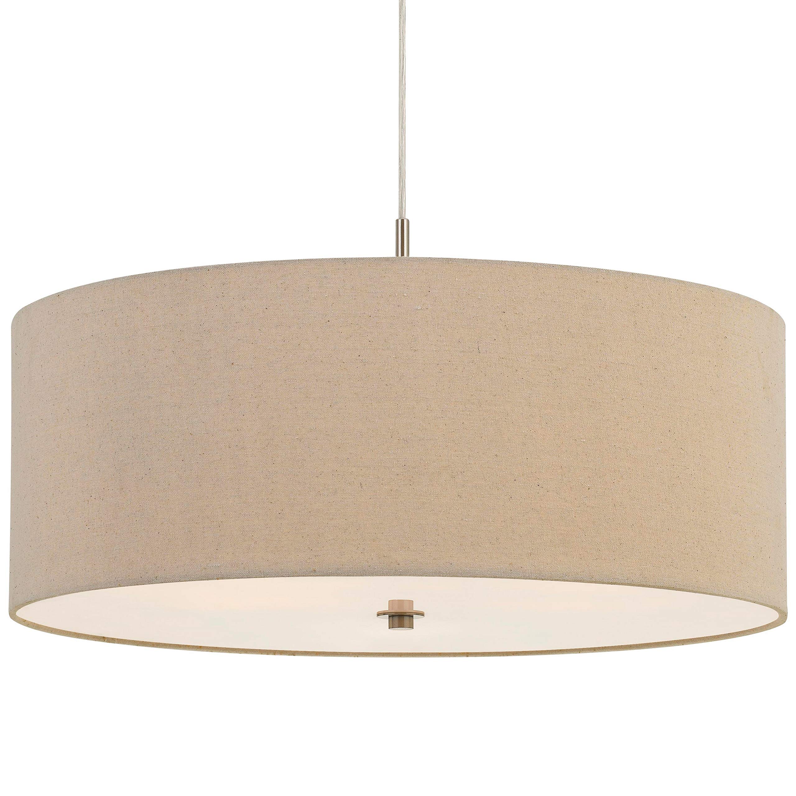 Benzara 60W Drum Shade Pendant Fixture, Metal, Beige and Silver, Model BM224706