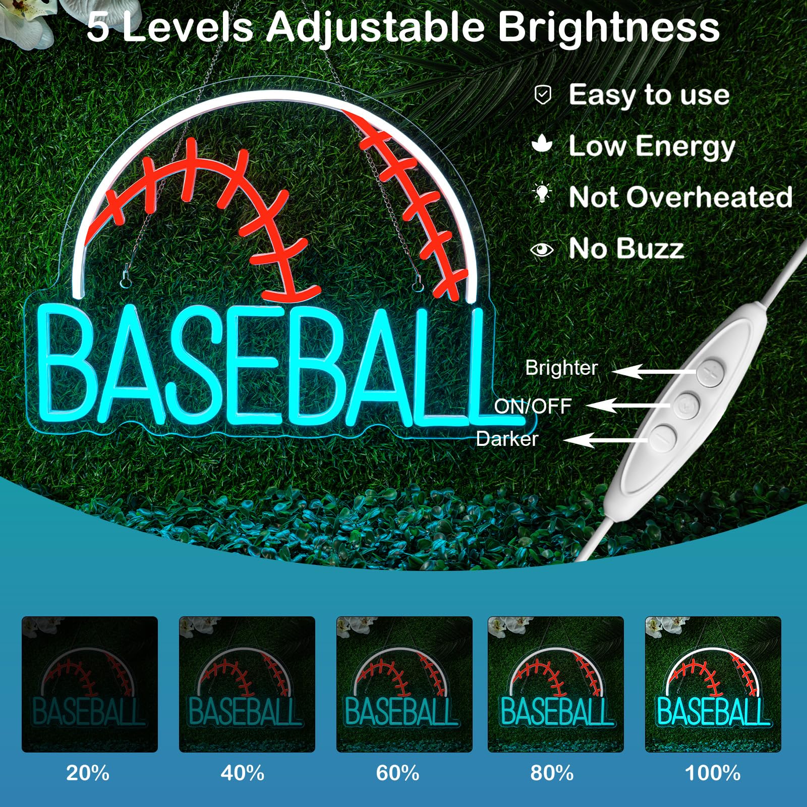Wanxing Led Neon Baseball Sign - Blue Usb Powered Wall Decor Light For Kids, Living Room, And Shop - Stylish Red, White, And Blue Design