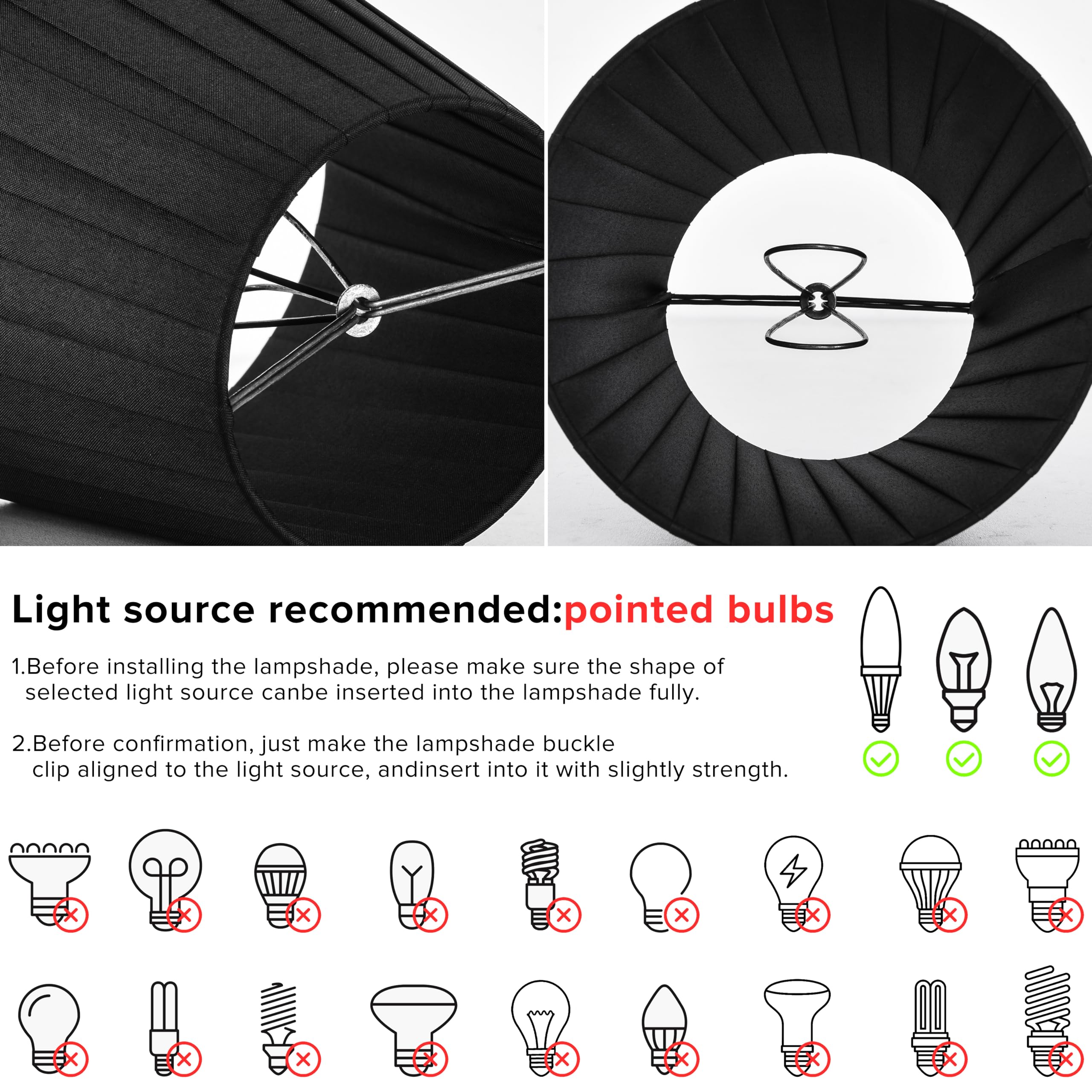 Go&So Chandelier Lamp Shades - Black Small Lamp Shade Set Of 5, Clip-On Fitter Lampshade, Only For Candlestick Bulbs, 4'' X 6''